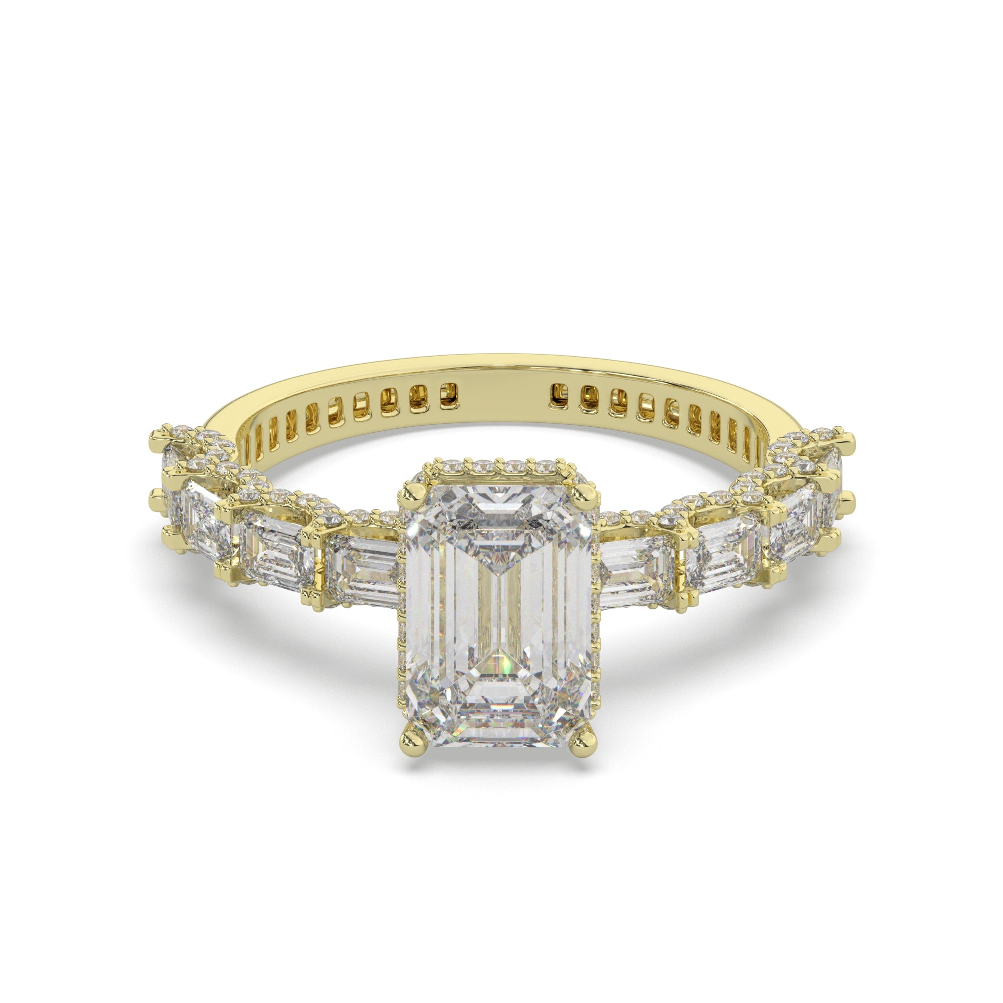 Emerald Lab Grown Diamond Accent Engagement Ring