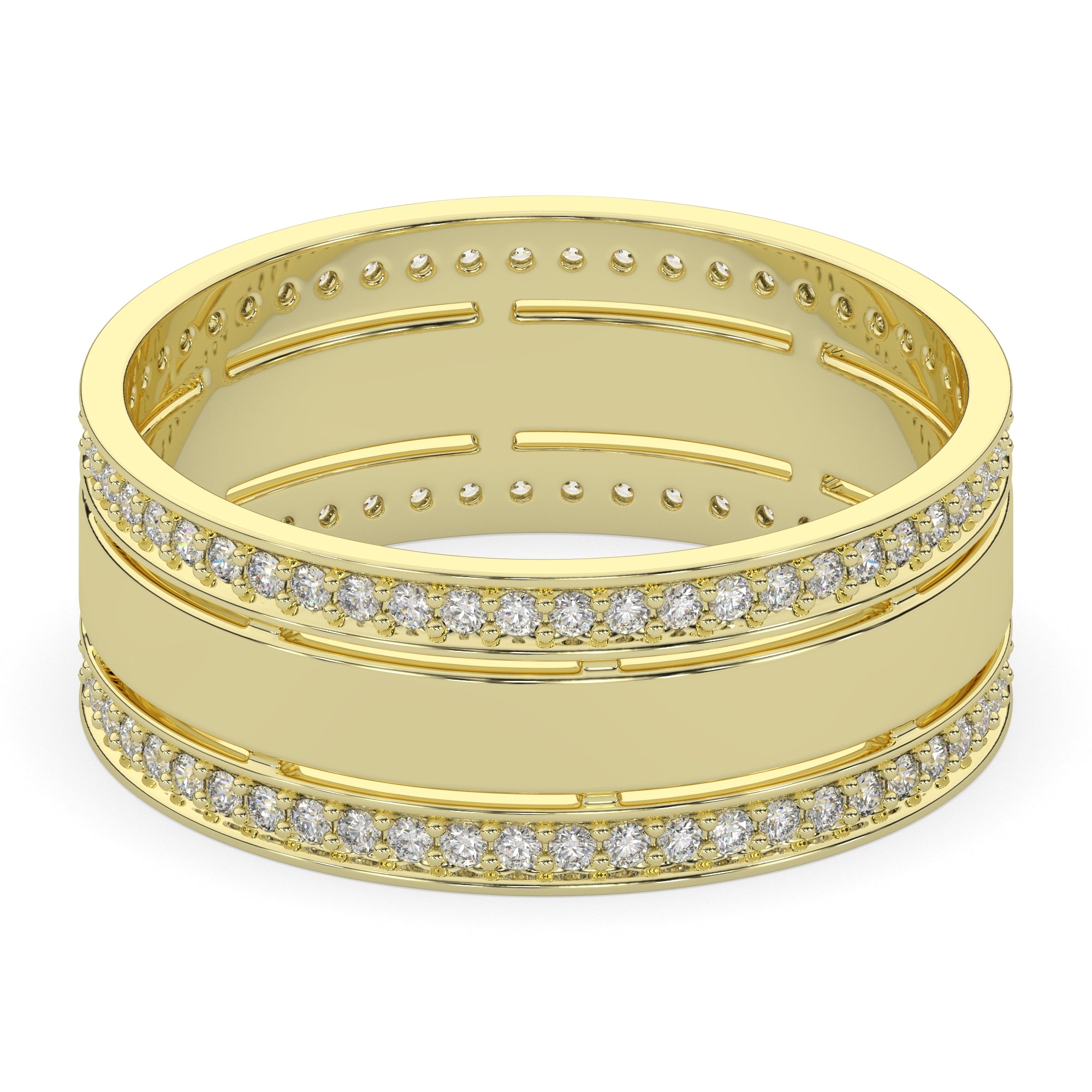 Double Row Diamond Accent Wide Band