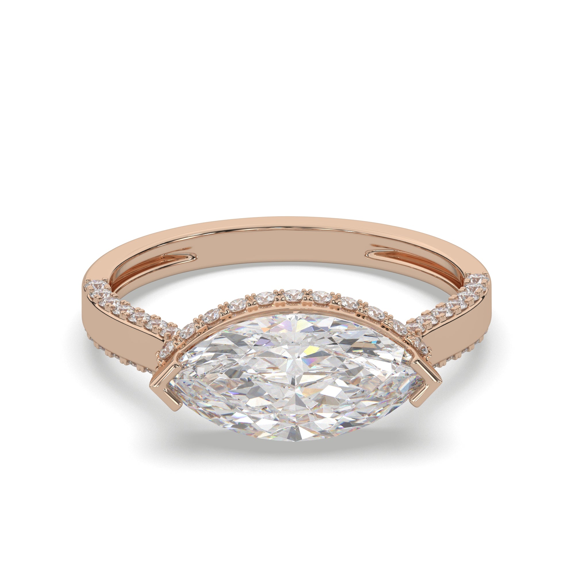 Marquise East-West Hidden Halo With Micro Pavé Detailing Diamond Ring