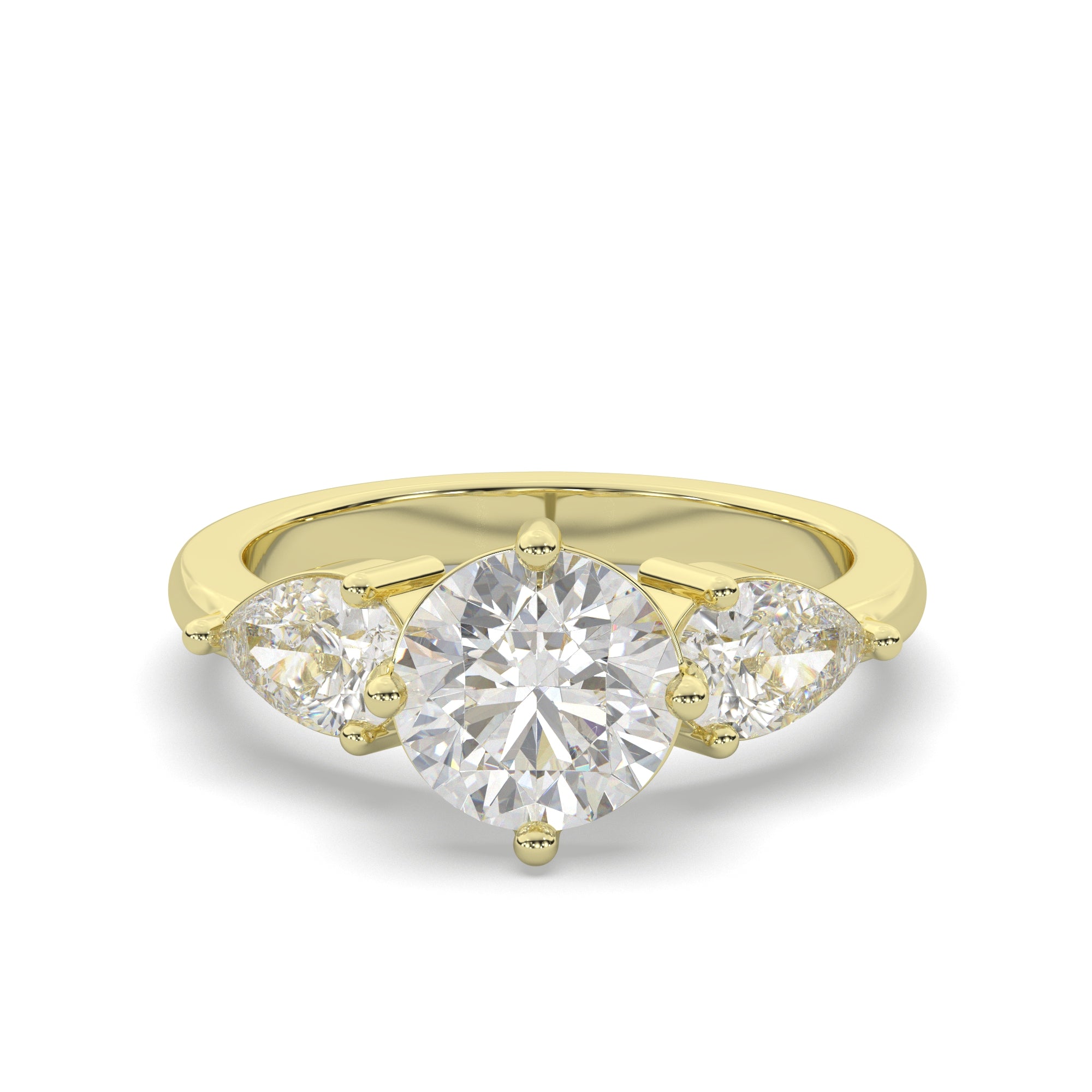 Classic Three-Stone Engagement Ring with Pear Side Diamonds