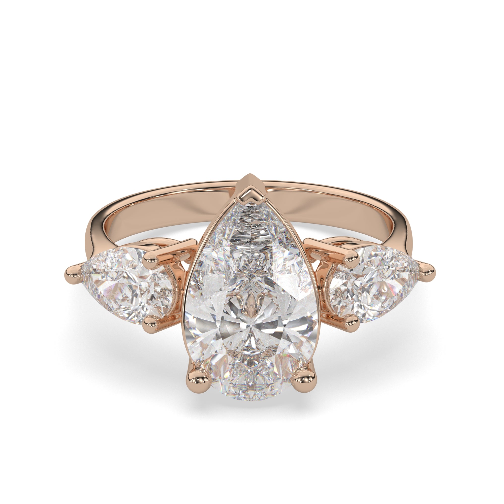 Pear Lab Grown Diamond Three Stone Engagement Ring