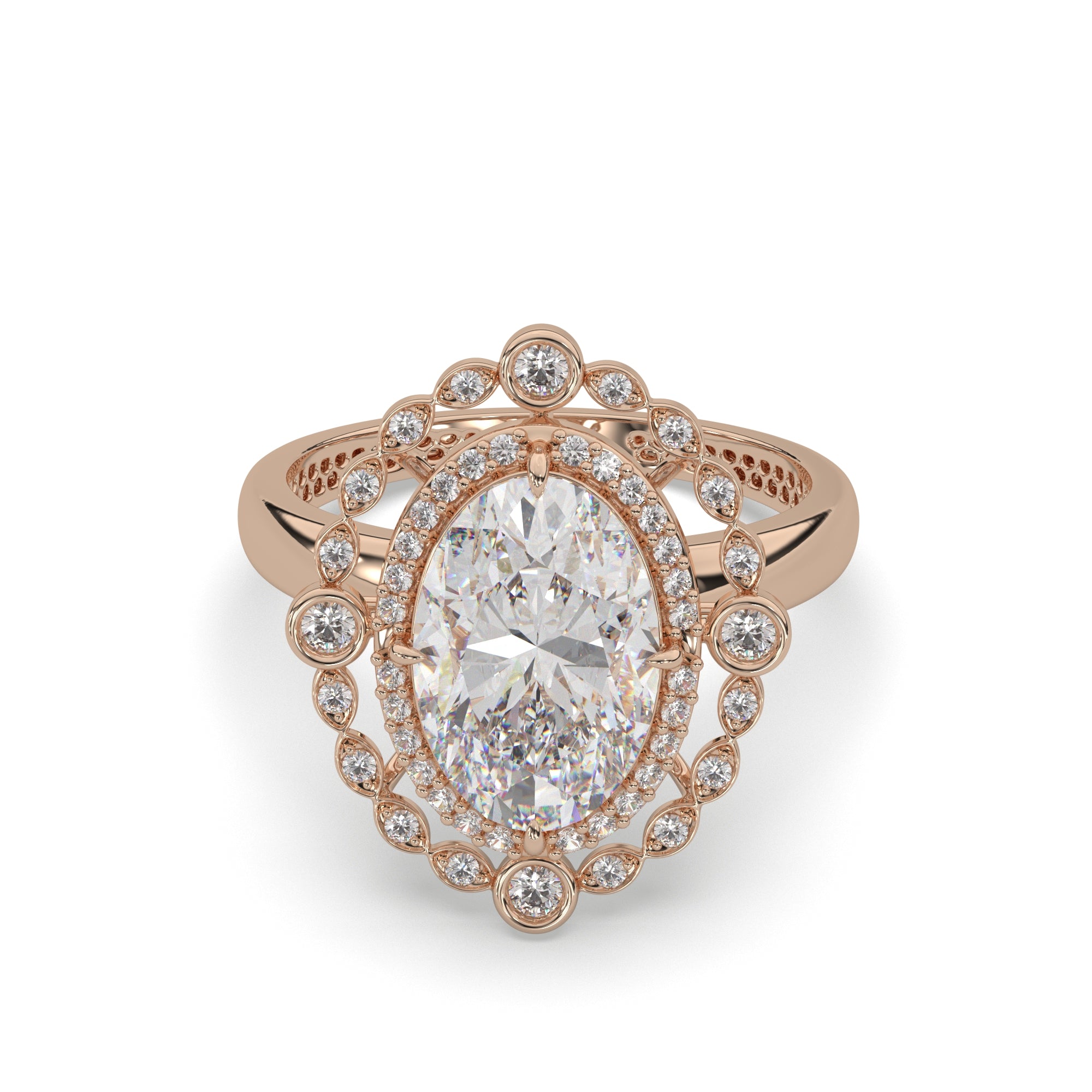 Oval Lab Diamond Vintage Inspired Halo Engagement Ring