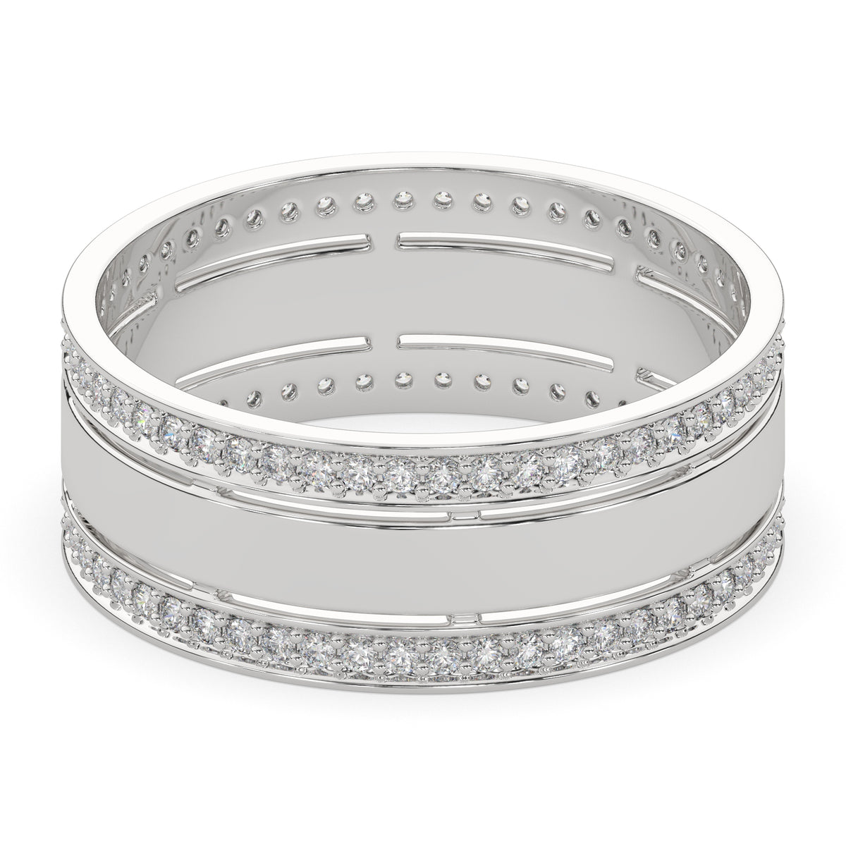 Double Row Diamond Accent Wide Band