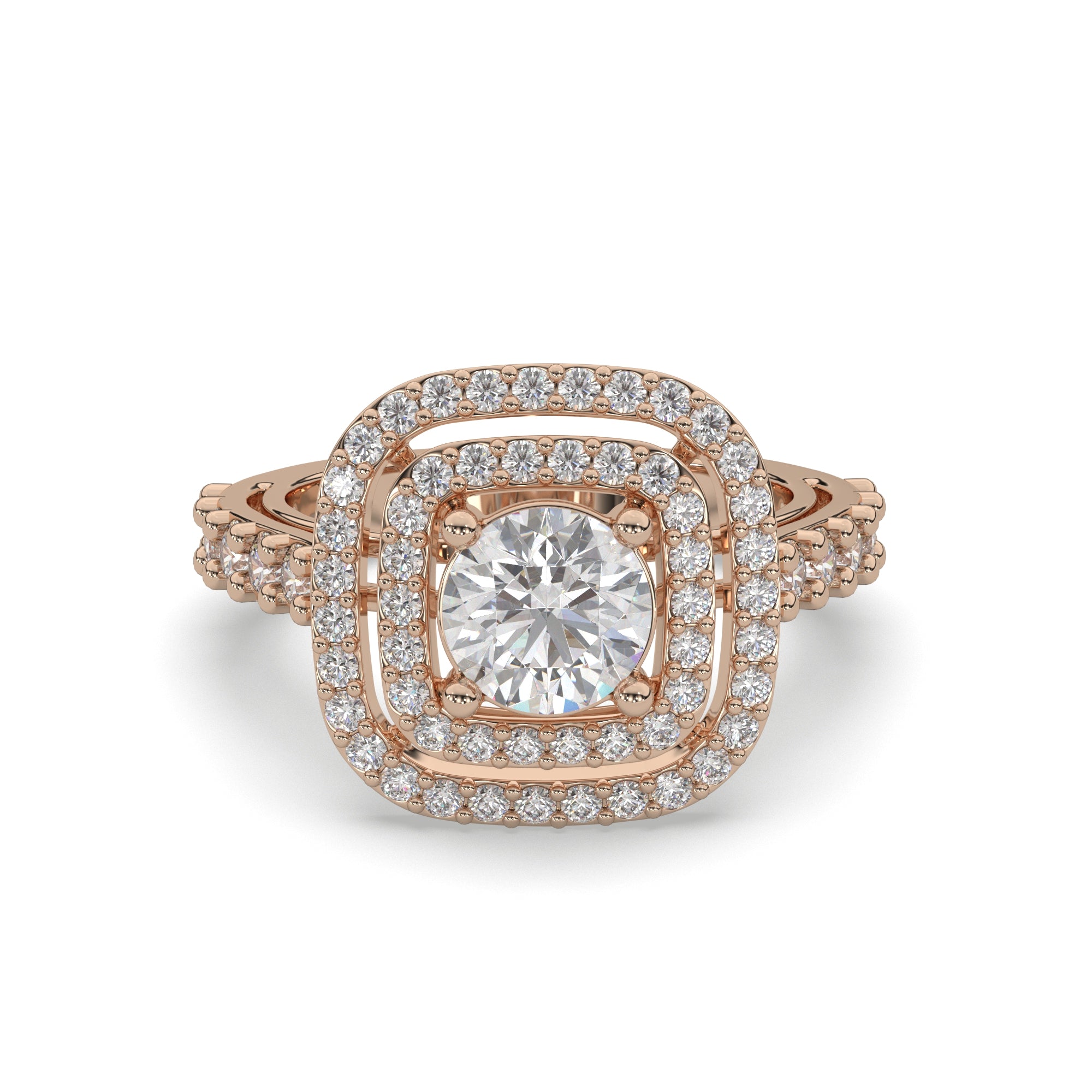 Double Halo Round-Cut Lab Grown Diamond With Pave Engagement Ring