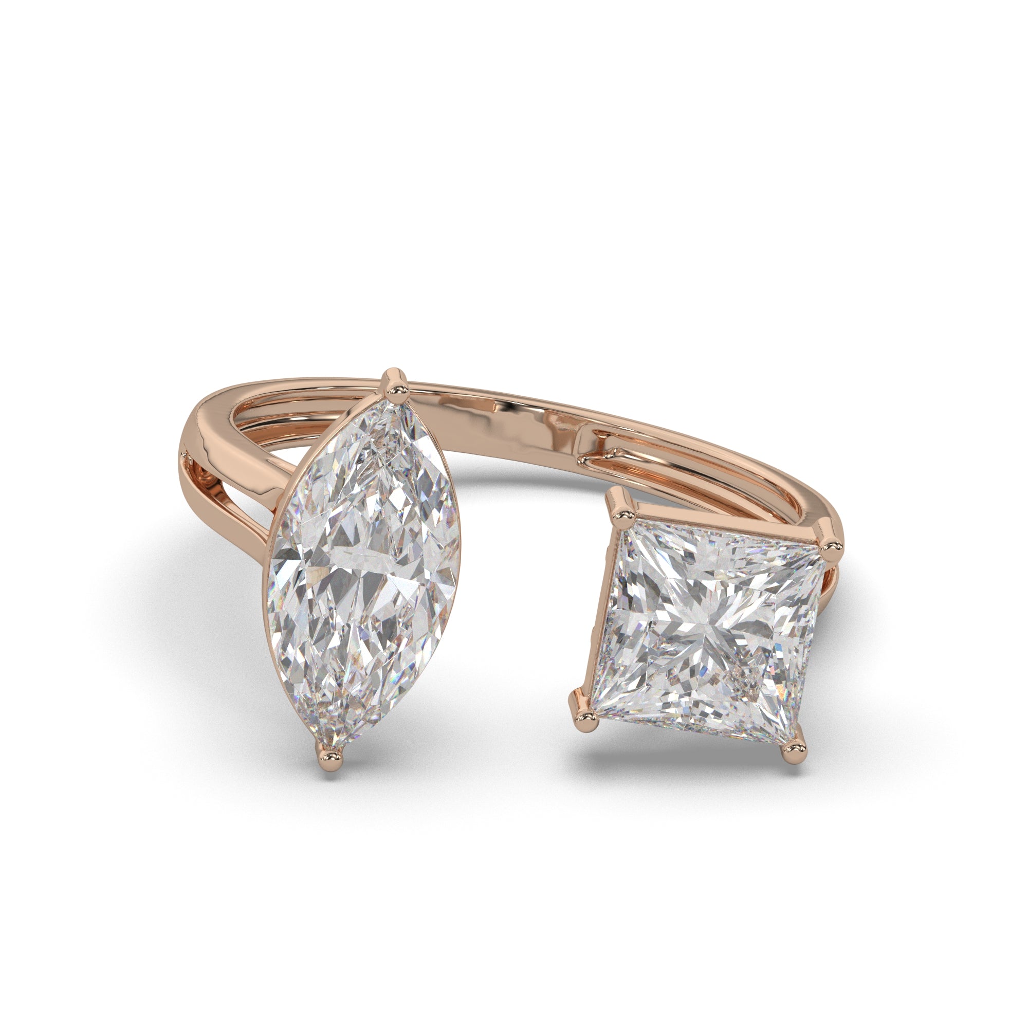 Two-Stone Marquise and Princess Cuts Lab Grown Diamond Engagement Ring