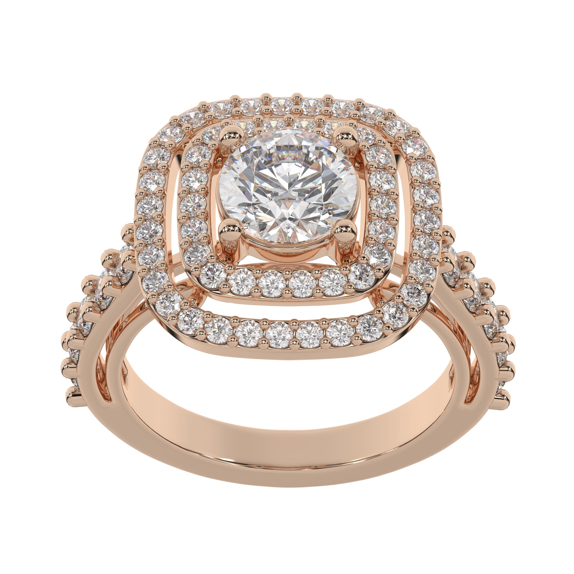 Double Halo Round-Cut Lab Grown Diamond With Pave Engagement Ring