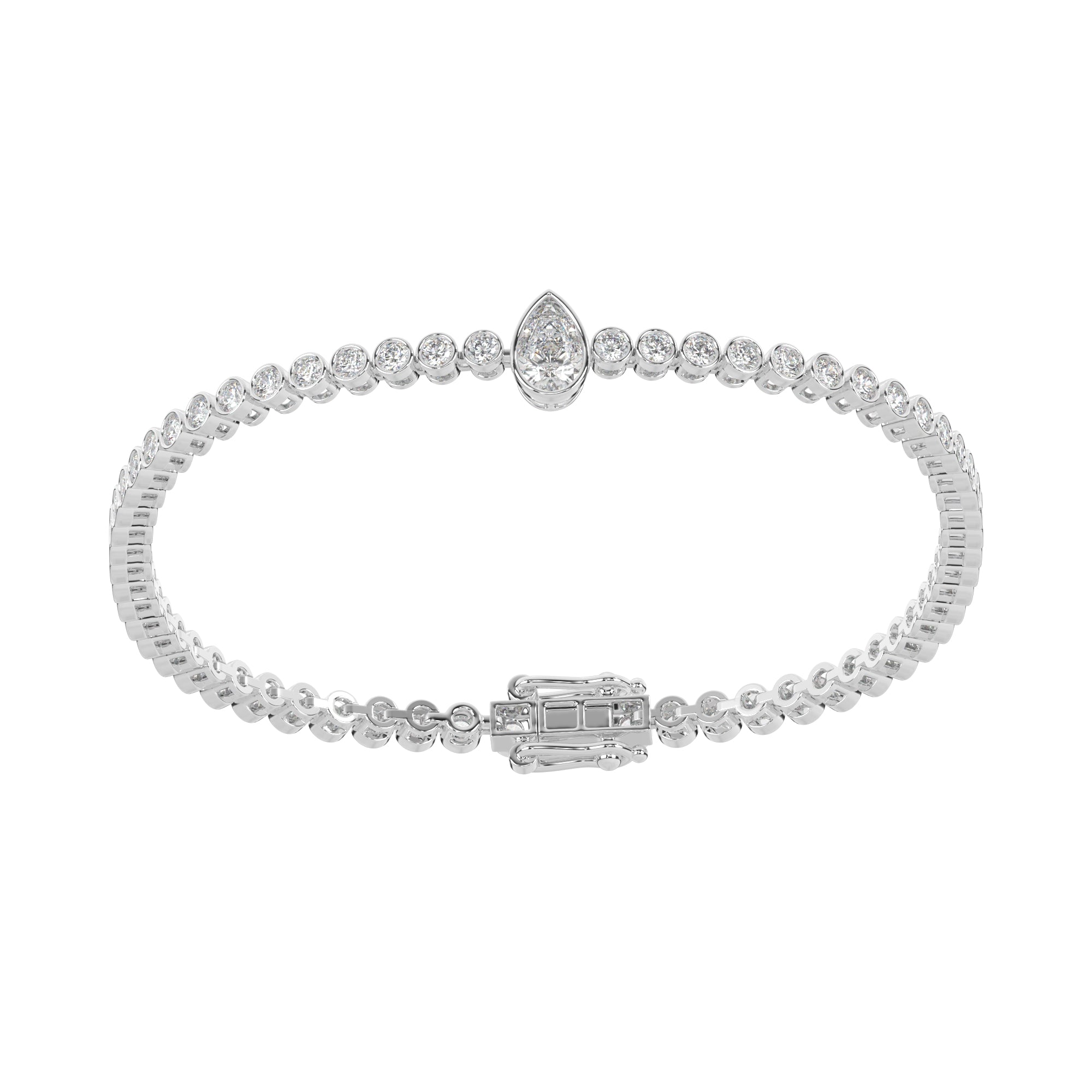 3.25 CTW Delicate Pear Solitaire Lab Grown Diamond Bezel Tennis Bracelet