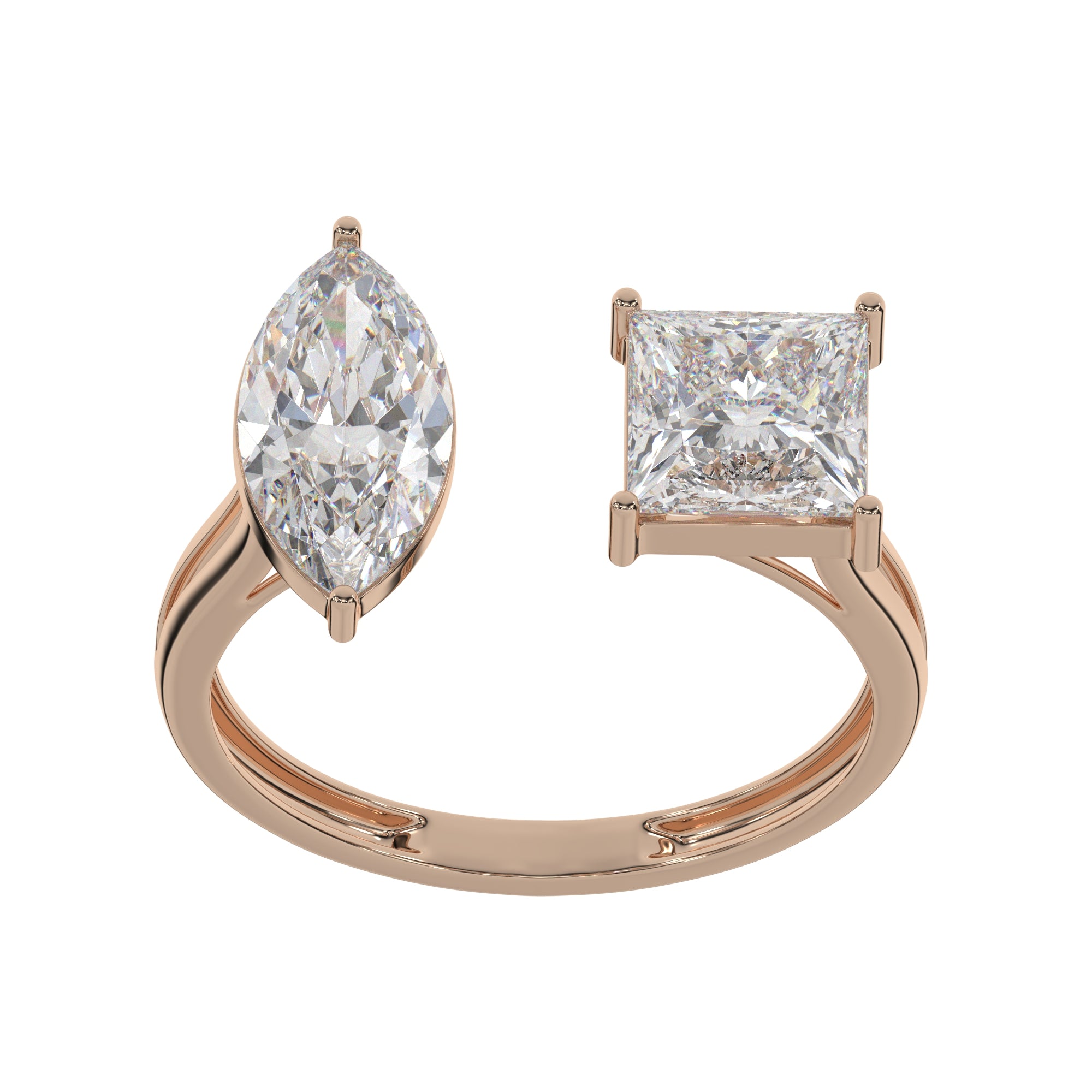 Two-Stone Marquise and Princess Cuts Lab Grown Diamond Engagement Ring