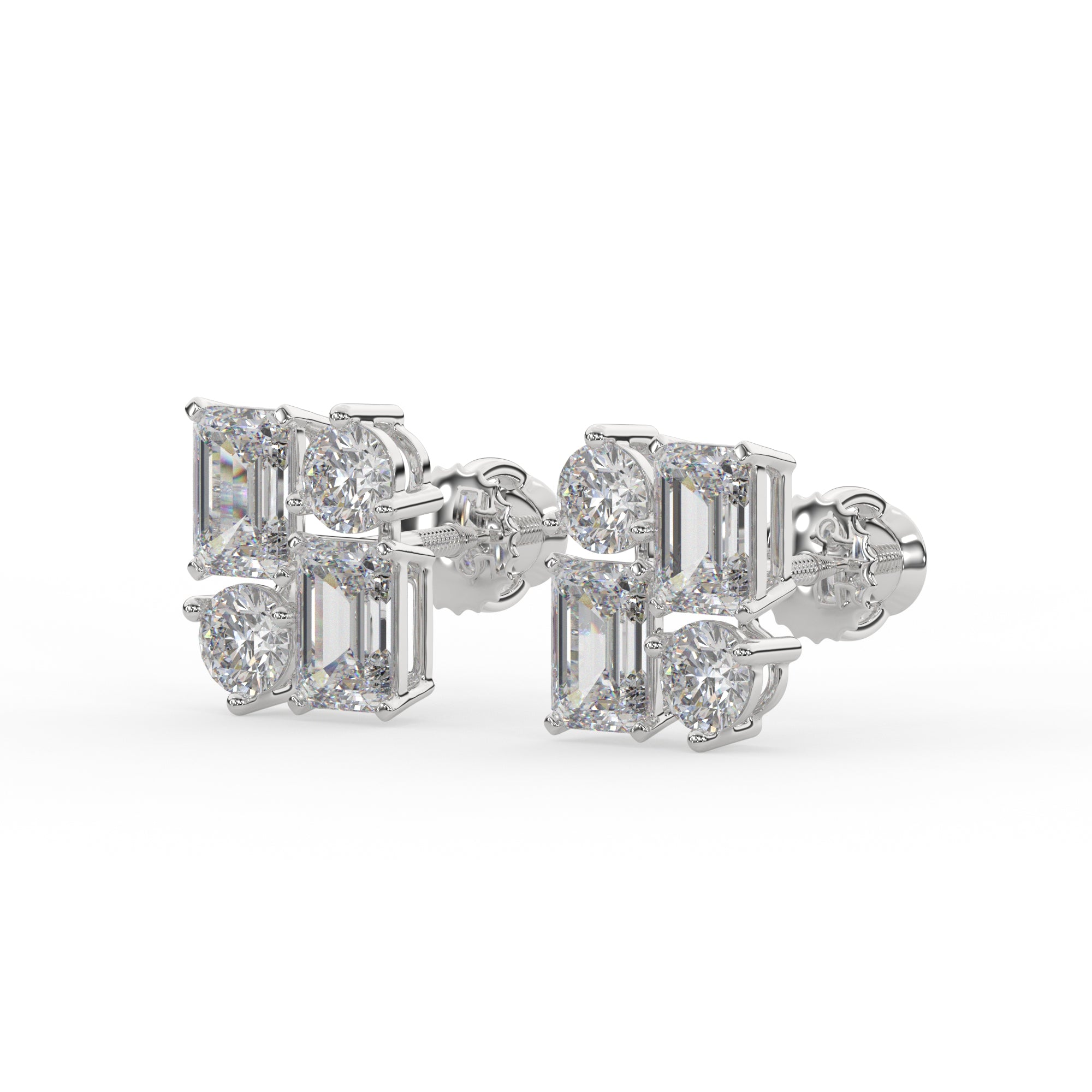 Modern Geometric Emerald & Round Diamond Earrings