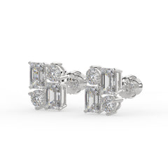 Modern Geometric Emerald & Round Diamond Earrings