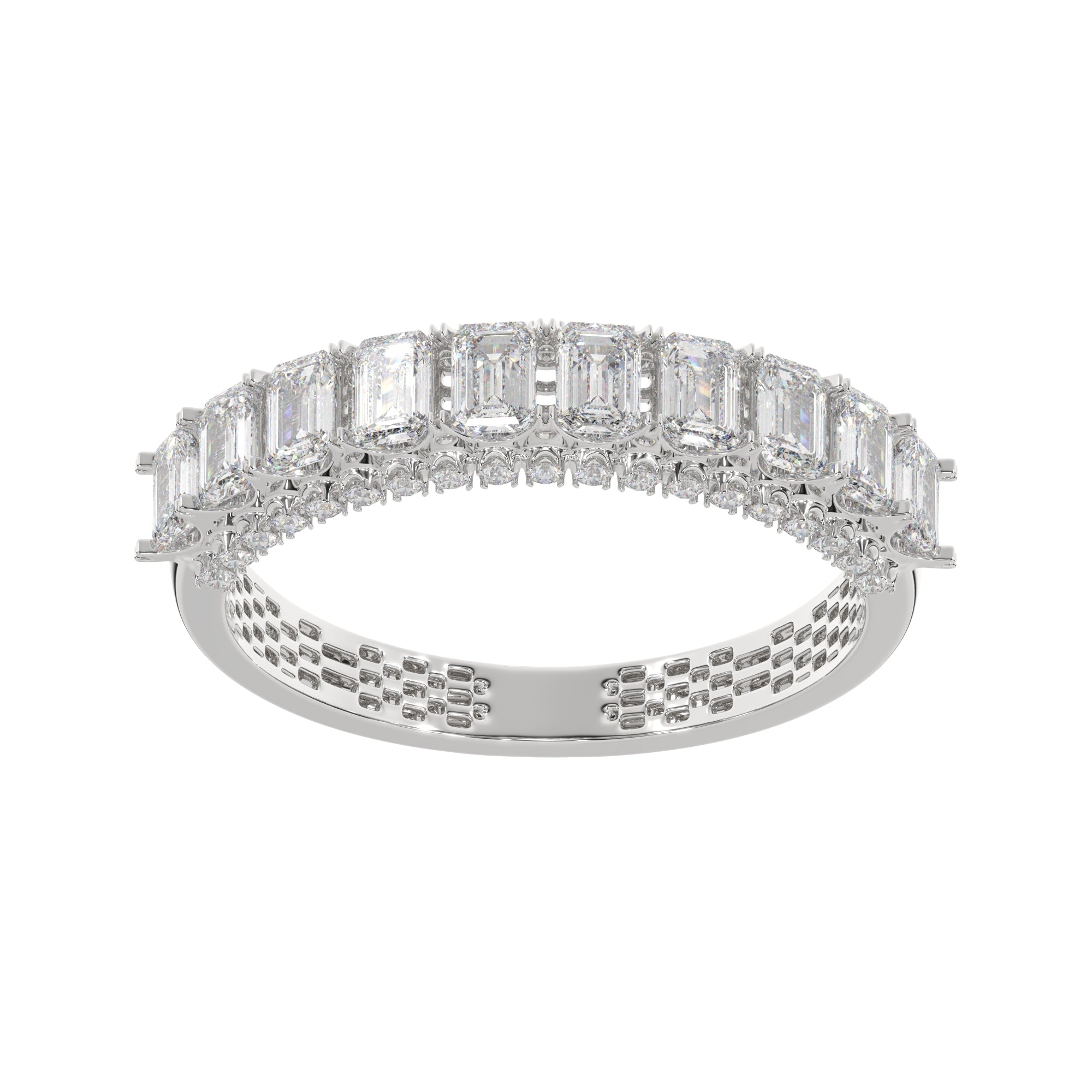 1.20 CTW Emerald Diamond Two - Tier With Pave Accent Diamond Ring