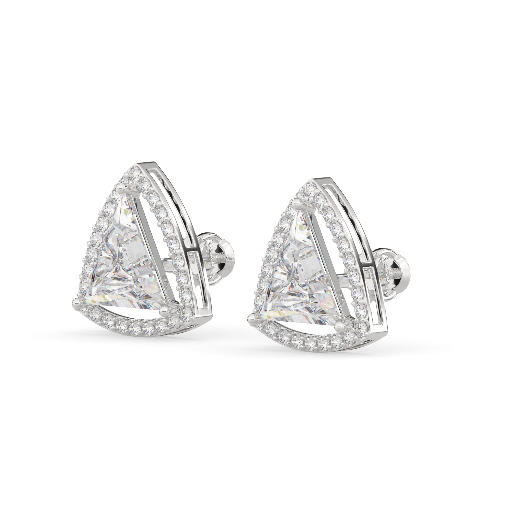 Trillion-Cut Diamond Halo Stud Earrings
