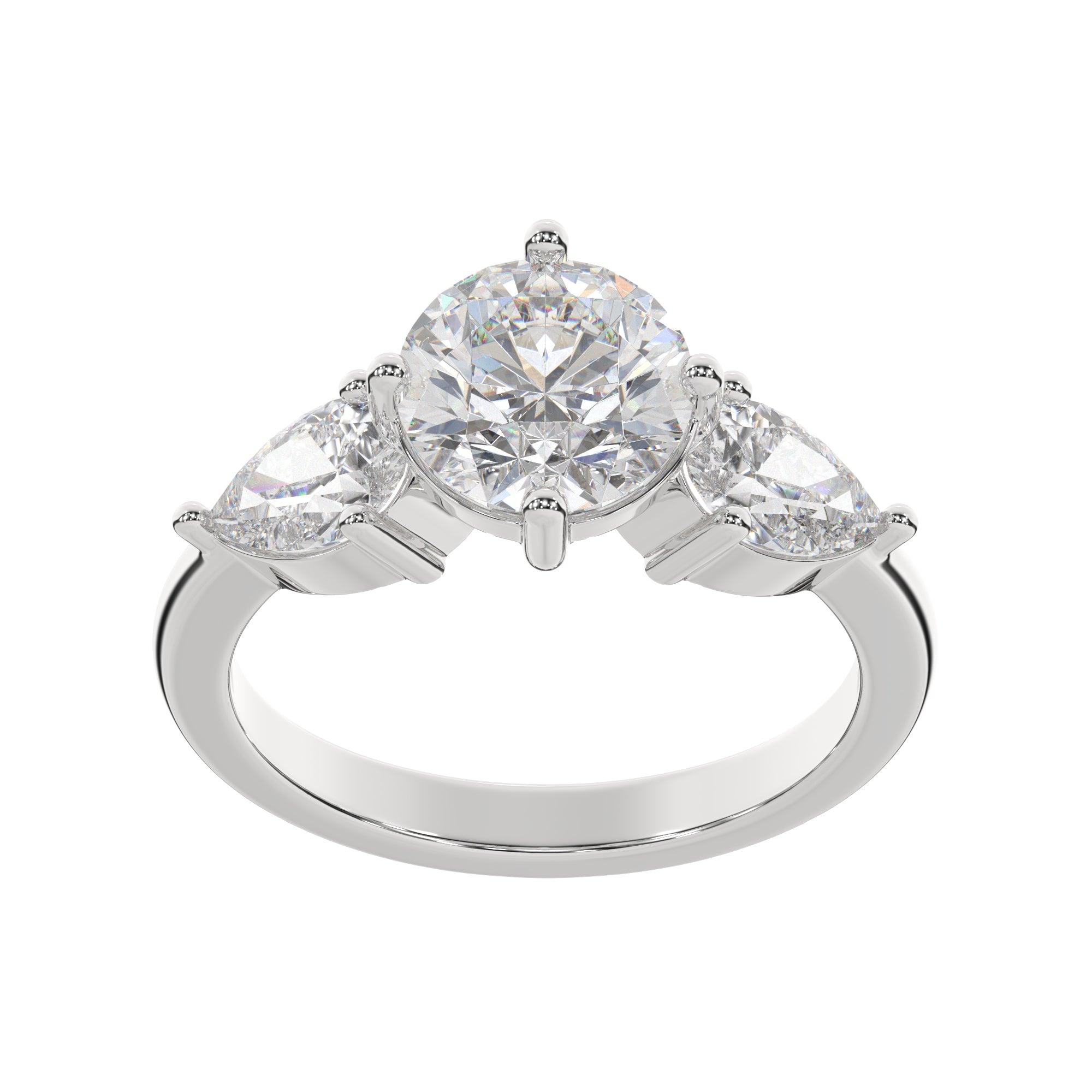 Classic Three-Stone Engagement Ring with Pear Side Diamonds