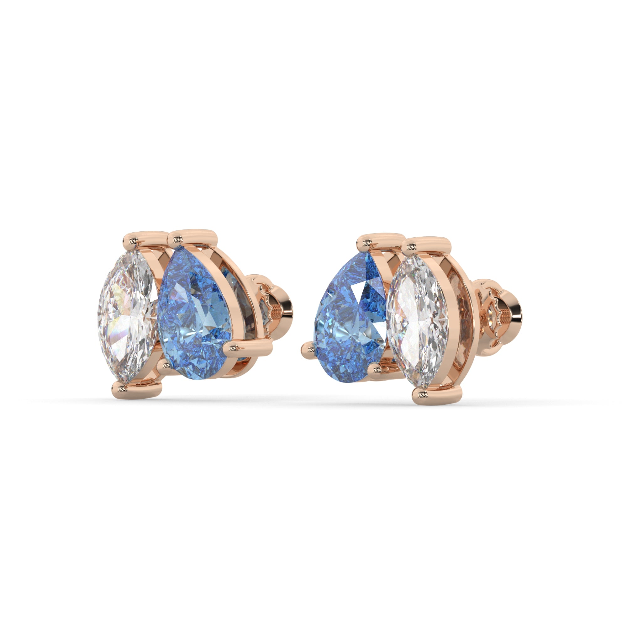 Blue Pear-Cut and Marquise Diamond Two Tone Stud Earrings