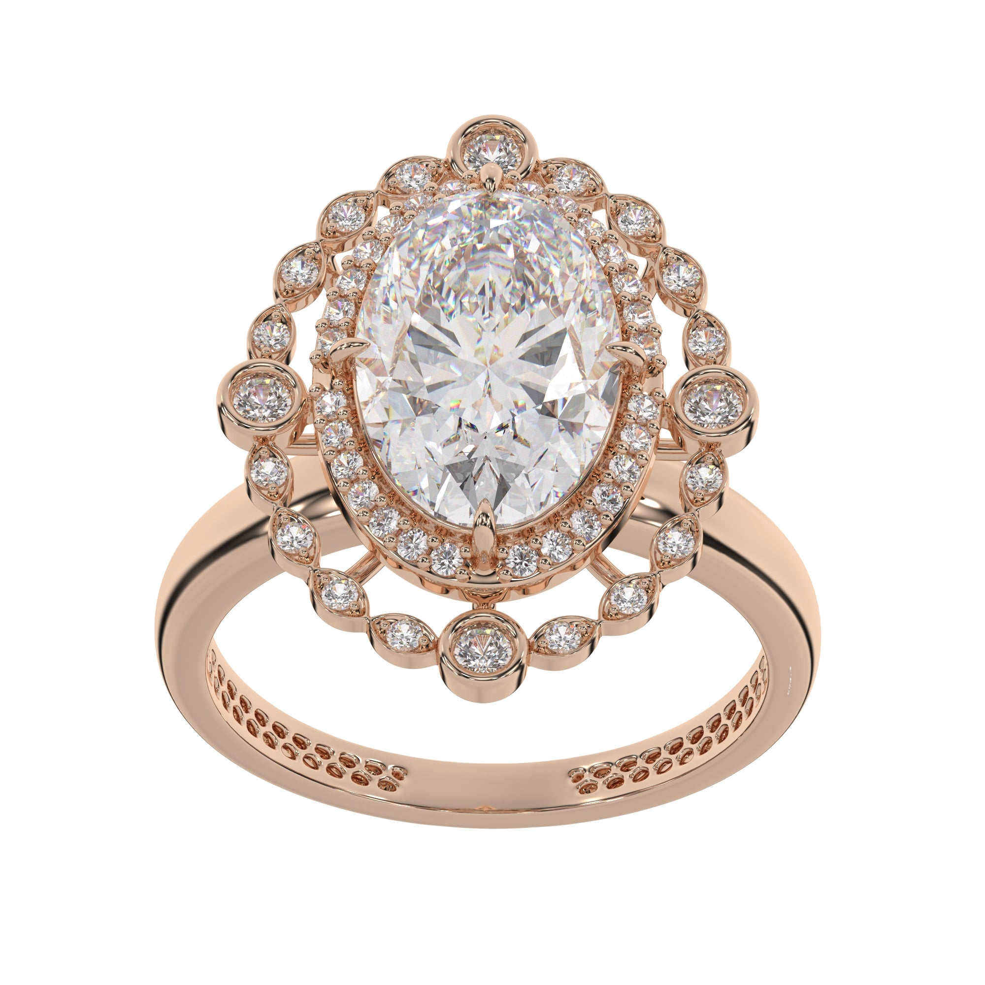 Oval Lab Diamond Vintage Inspired Halo Engagement Ring