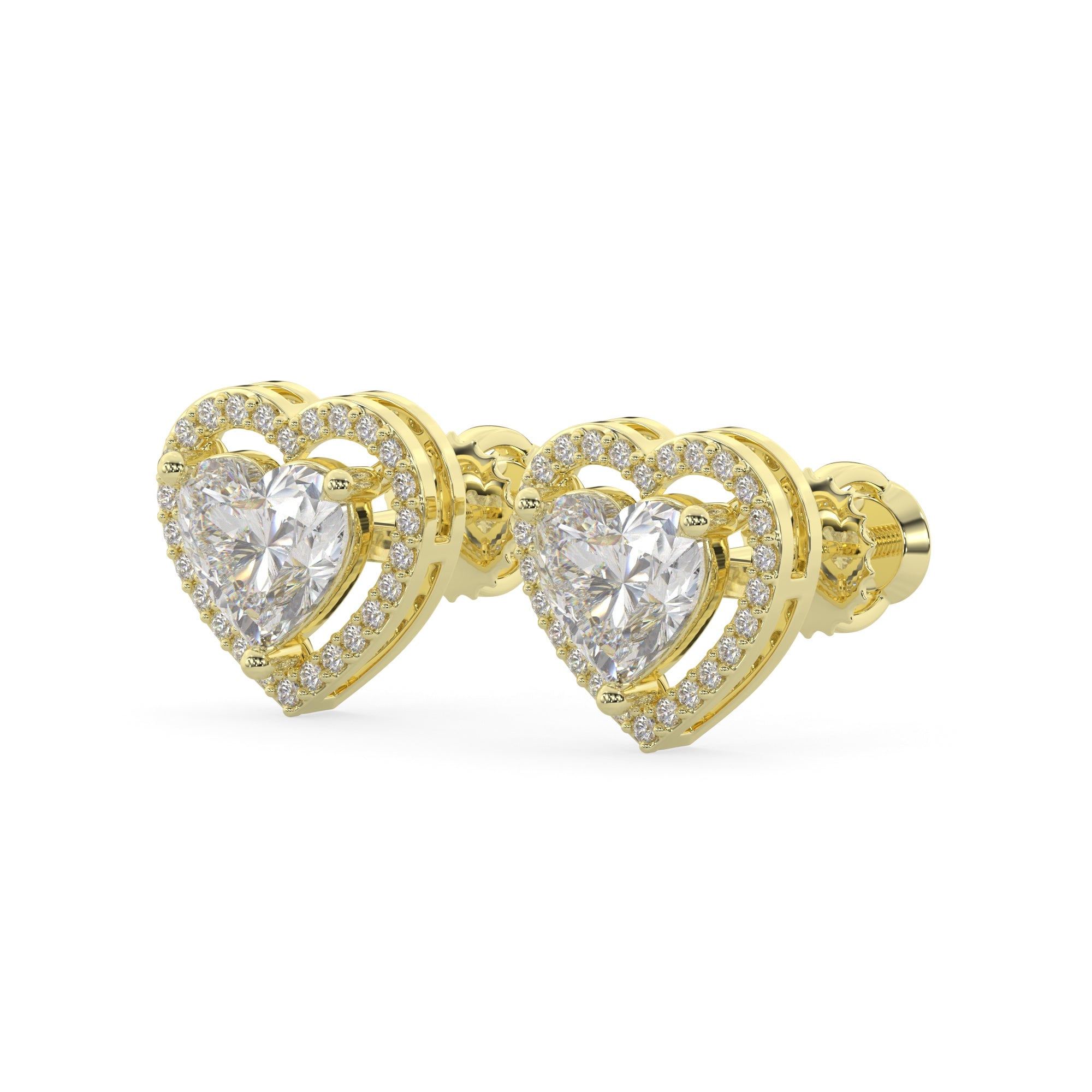 Heart-Cut Diamond Halo Stud Earrings
