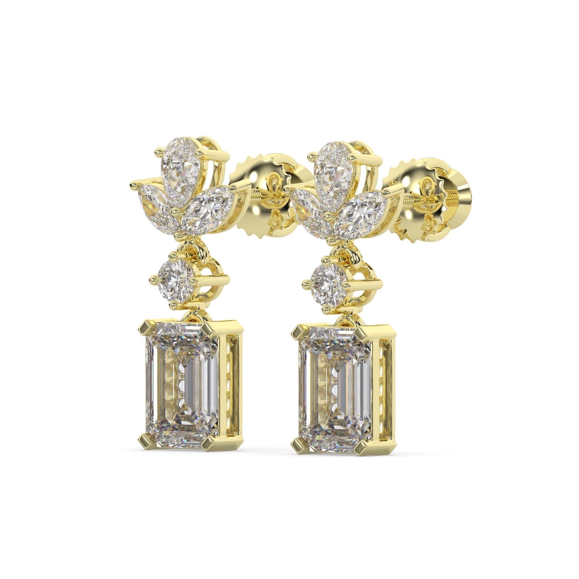 Marquise Cluster & Emerald Drop Diamond Earrings