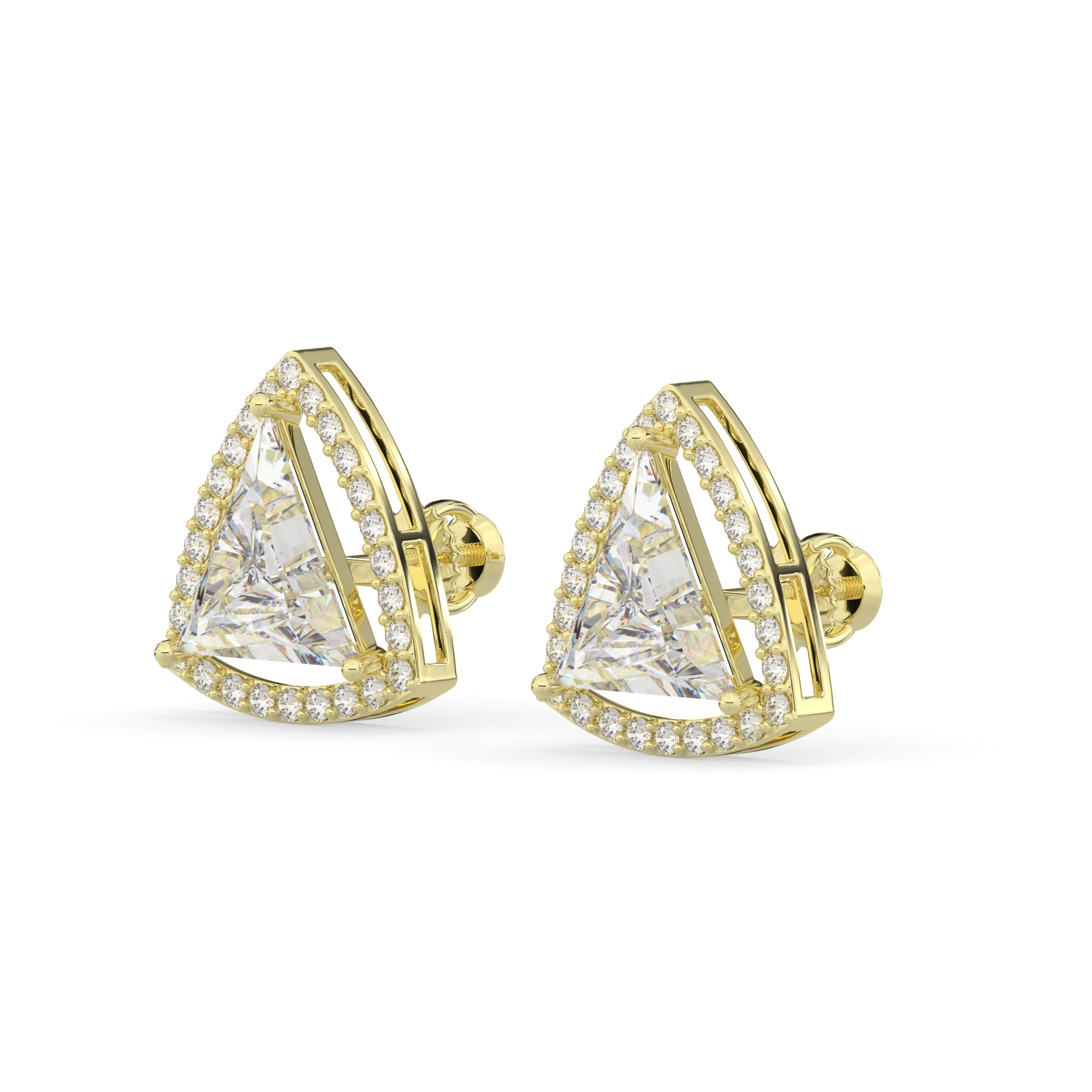 Trillion-Cut Diamond Halo Stud Earrings
