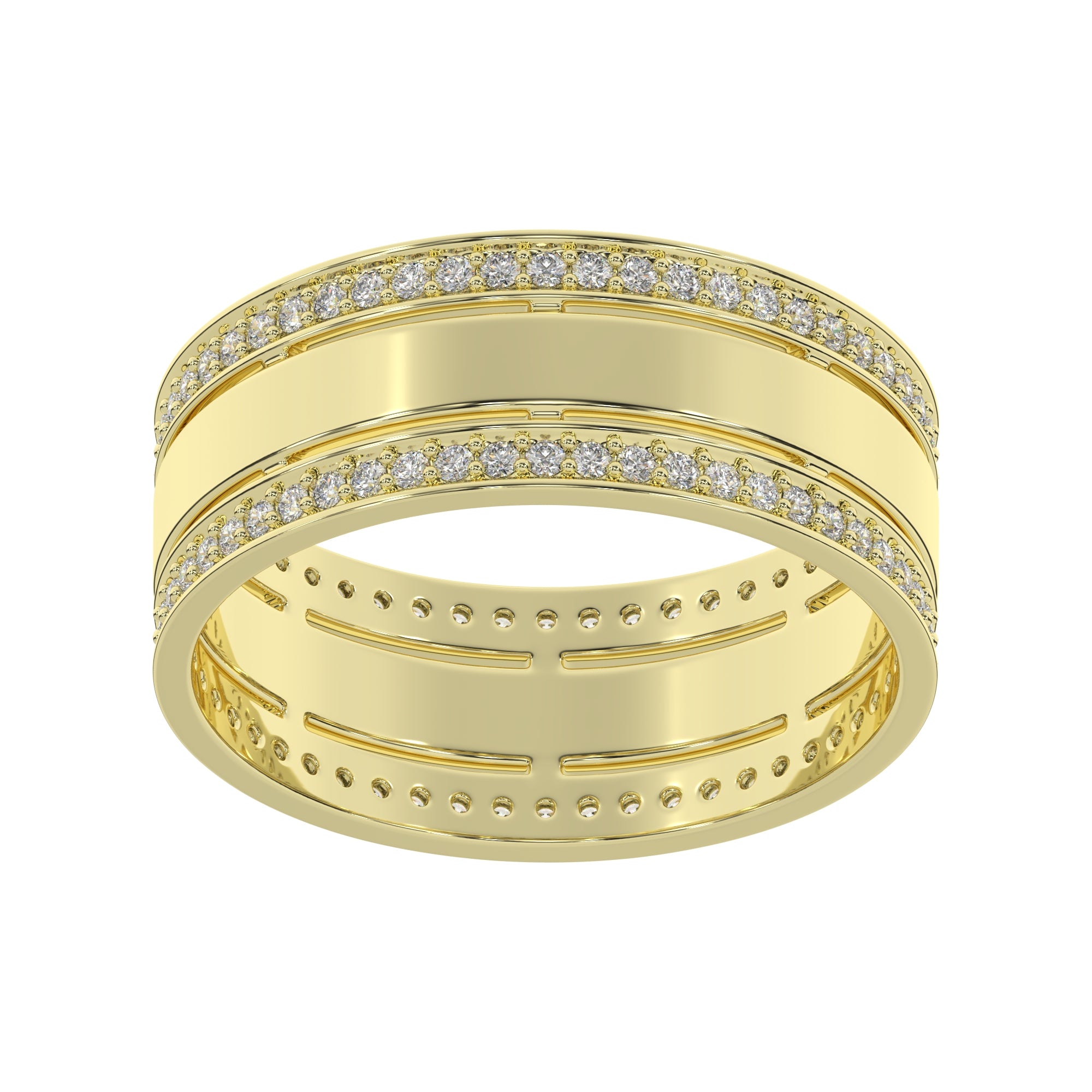 Double Row Diamond Accent Wide Band