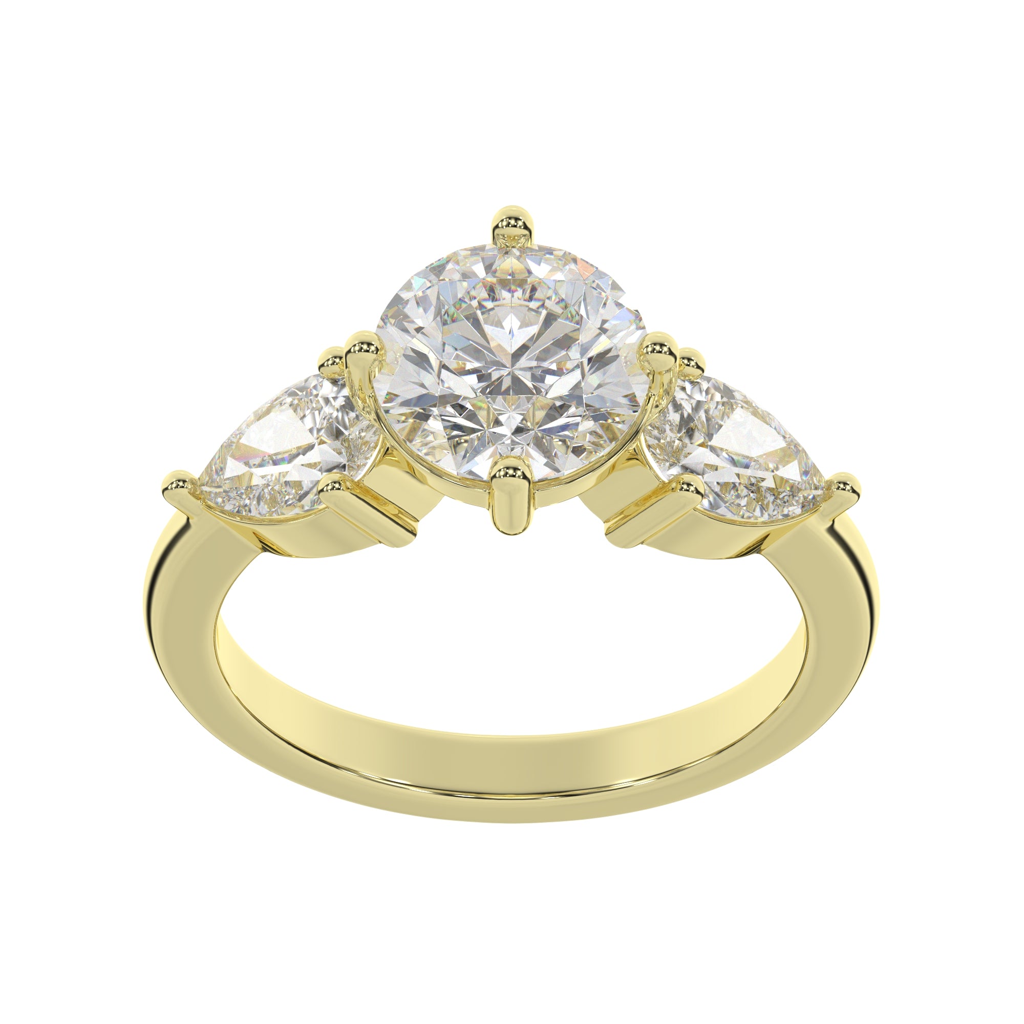 Classic Three-Stone Engagement Ring with Pear Side Diamonds