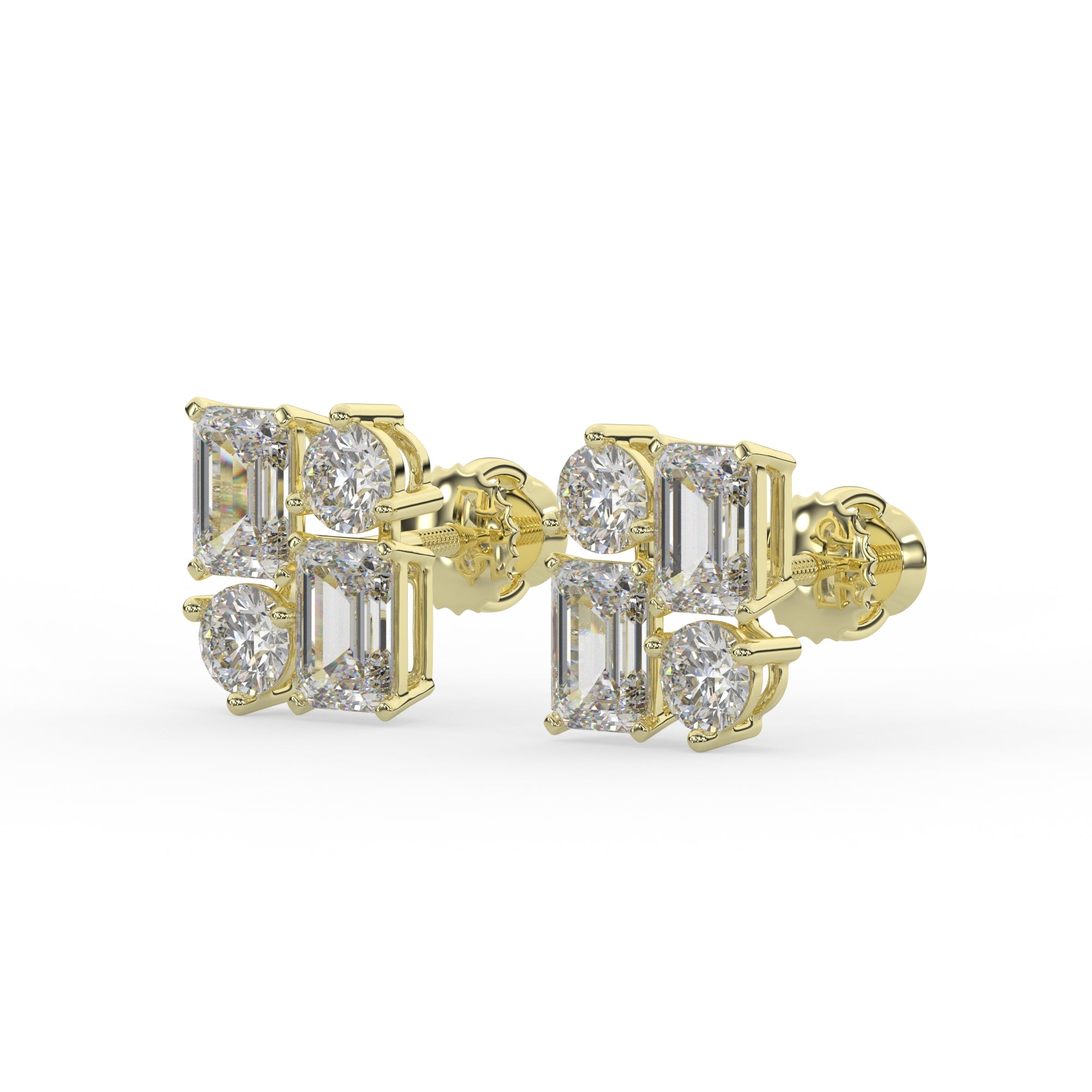 Modern Geometric Emerald & Round Diamond Earrings