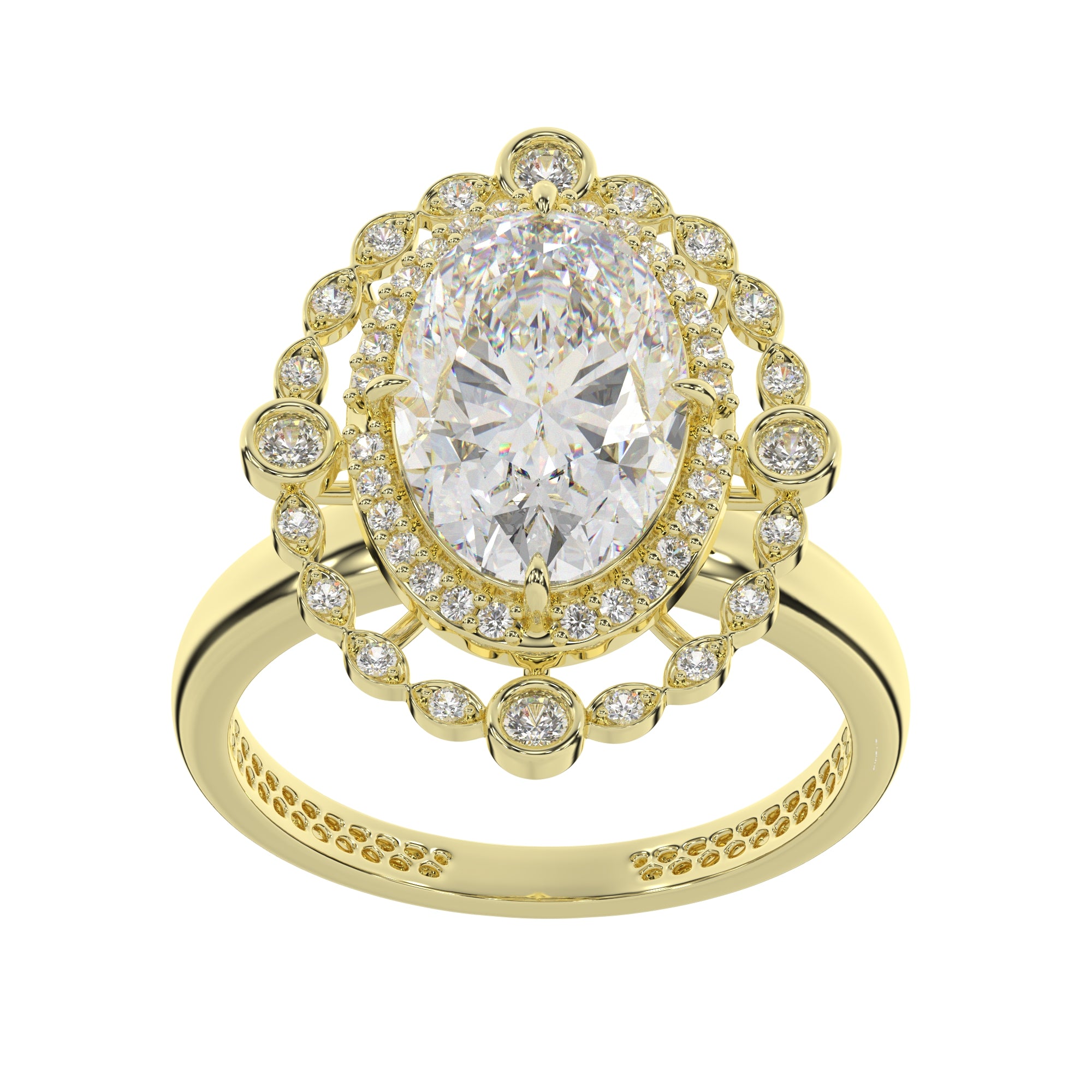 Oval Lab Diamond Vintage Inspired Halo Engagement Ring