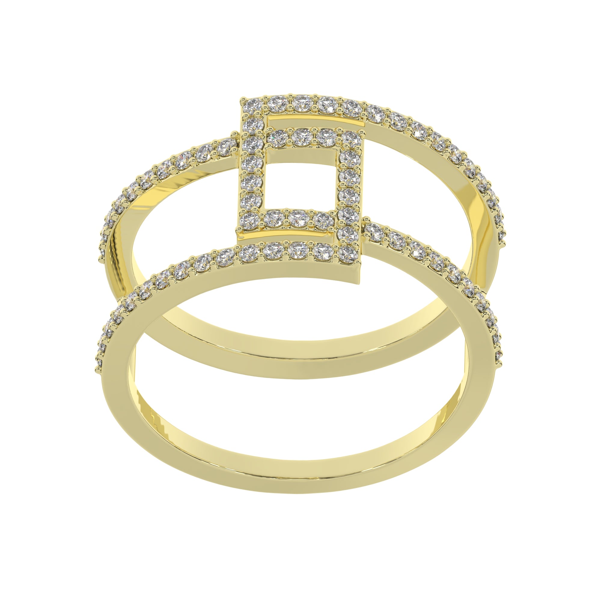 Double Band Diamond Ring with Interlocking Square Design