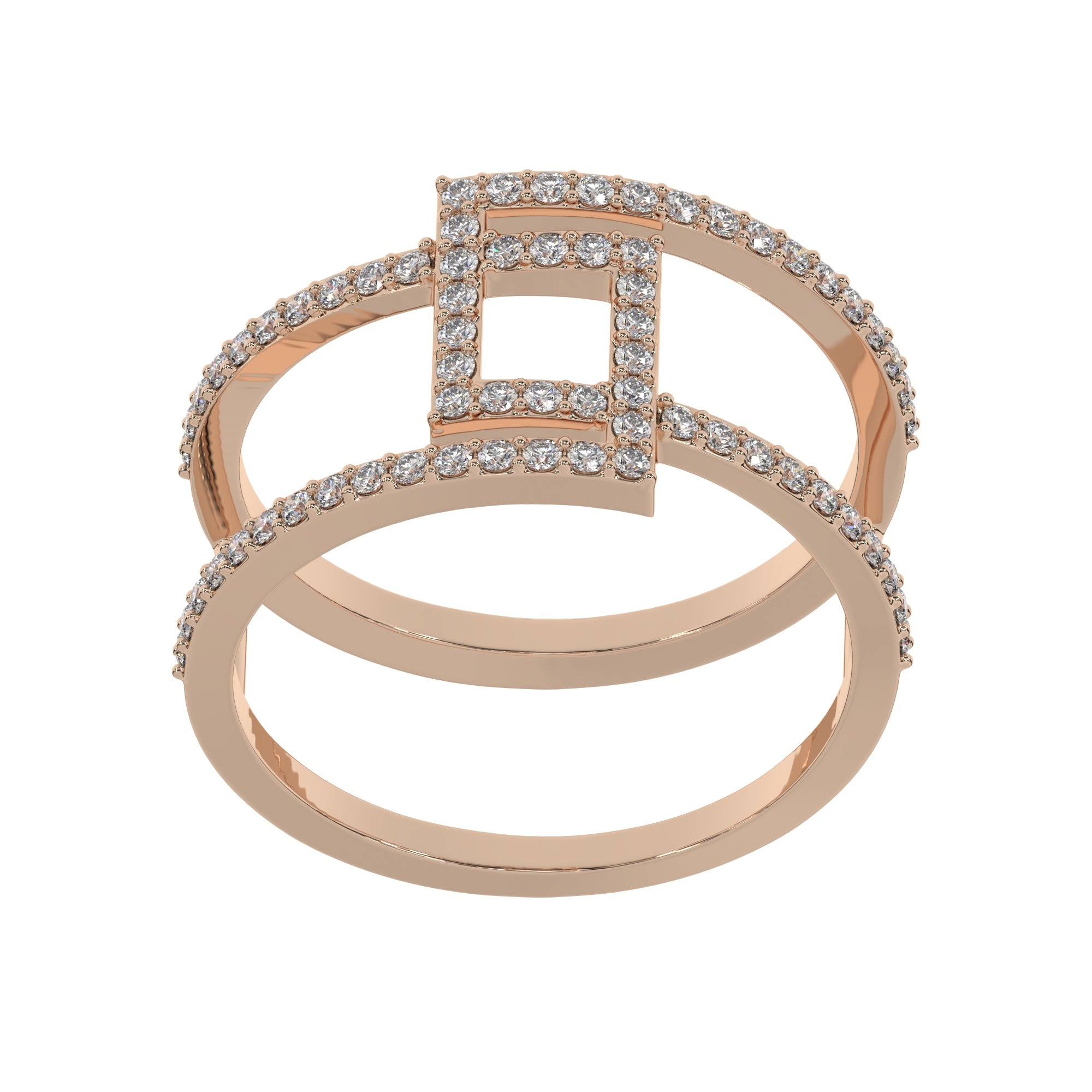 Double Band Diamond Ring with Interlocking Square Design