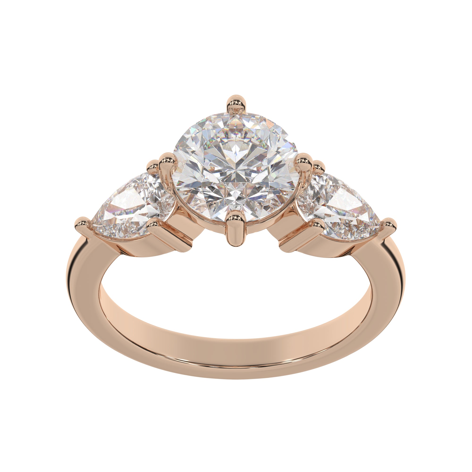 Classic Three-Stone Engagement Ring with Pear Side Diamonds