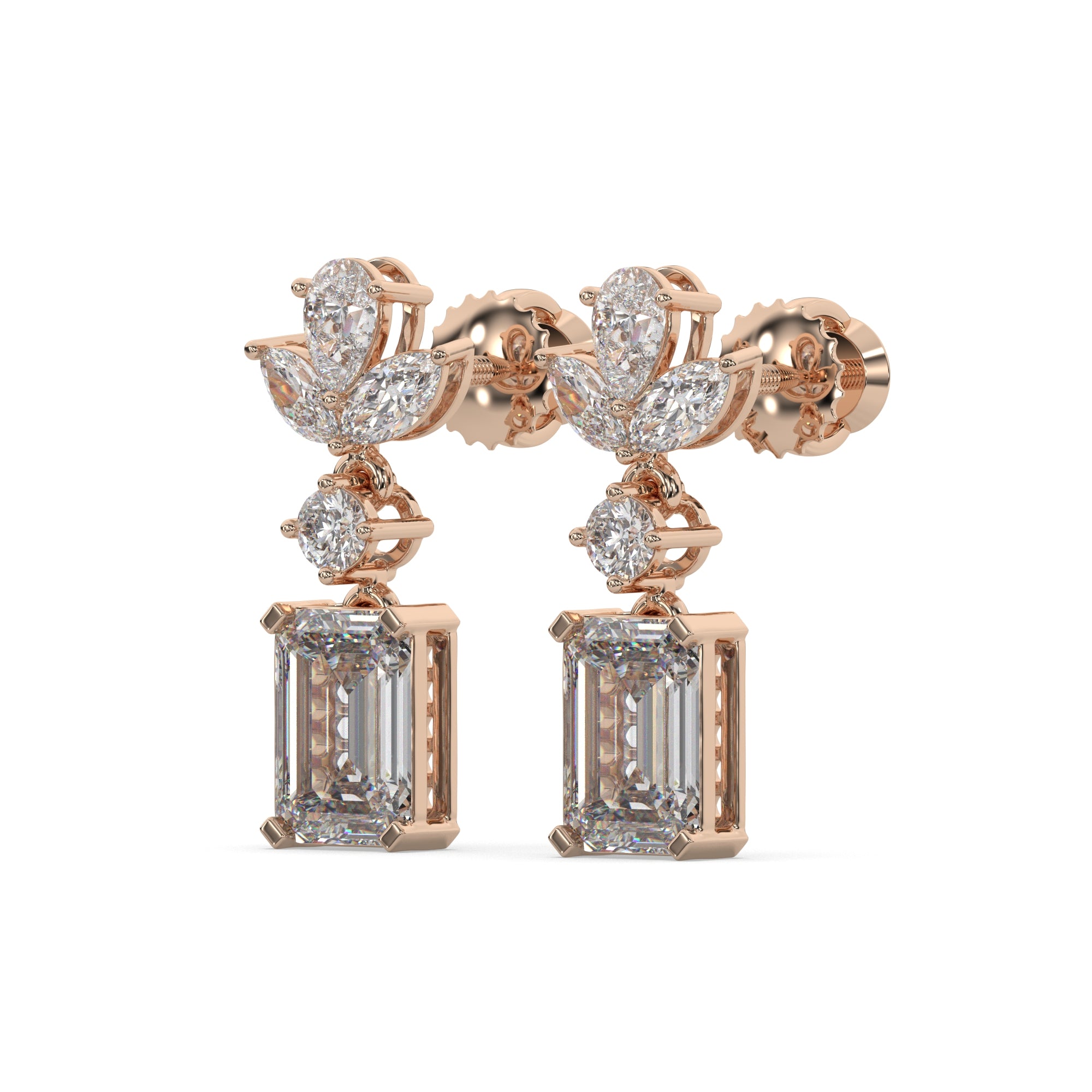 Marquise Cluster & Emerald Drop Diamond Earrings