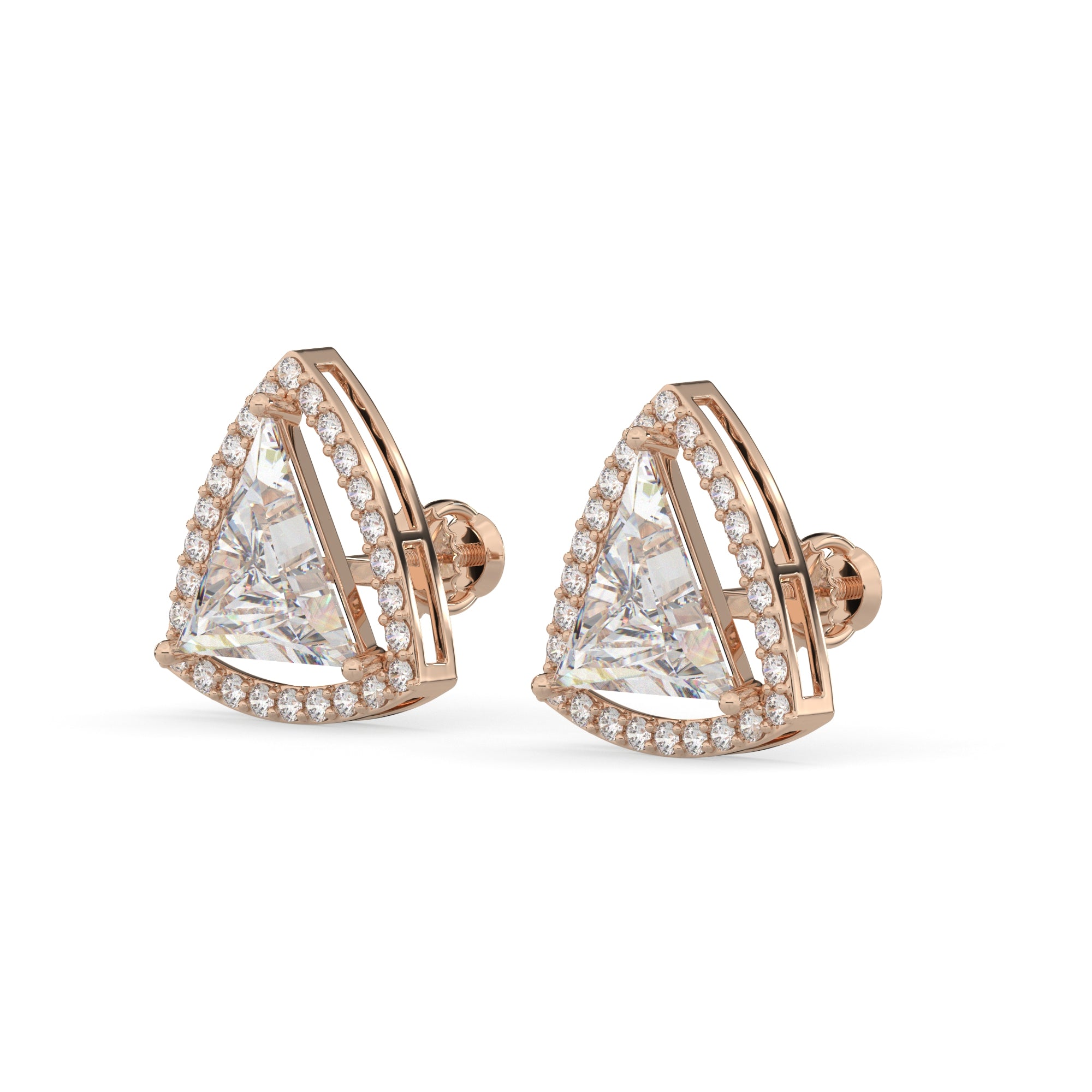 Trillion-Cut Diamond Halo Stud Earrings