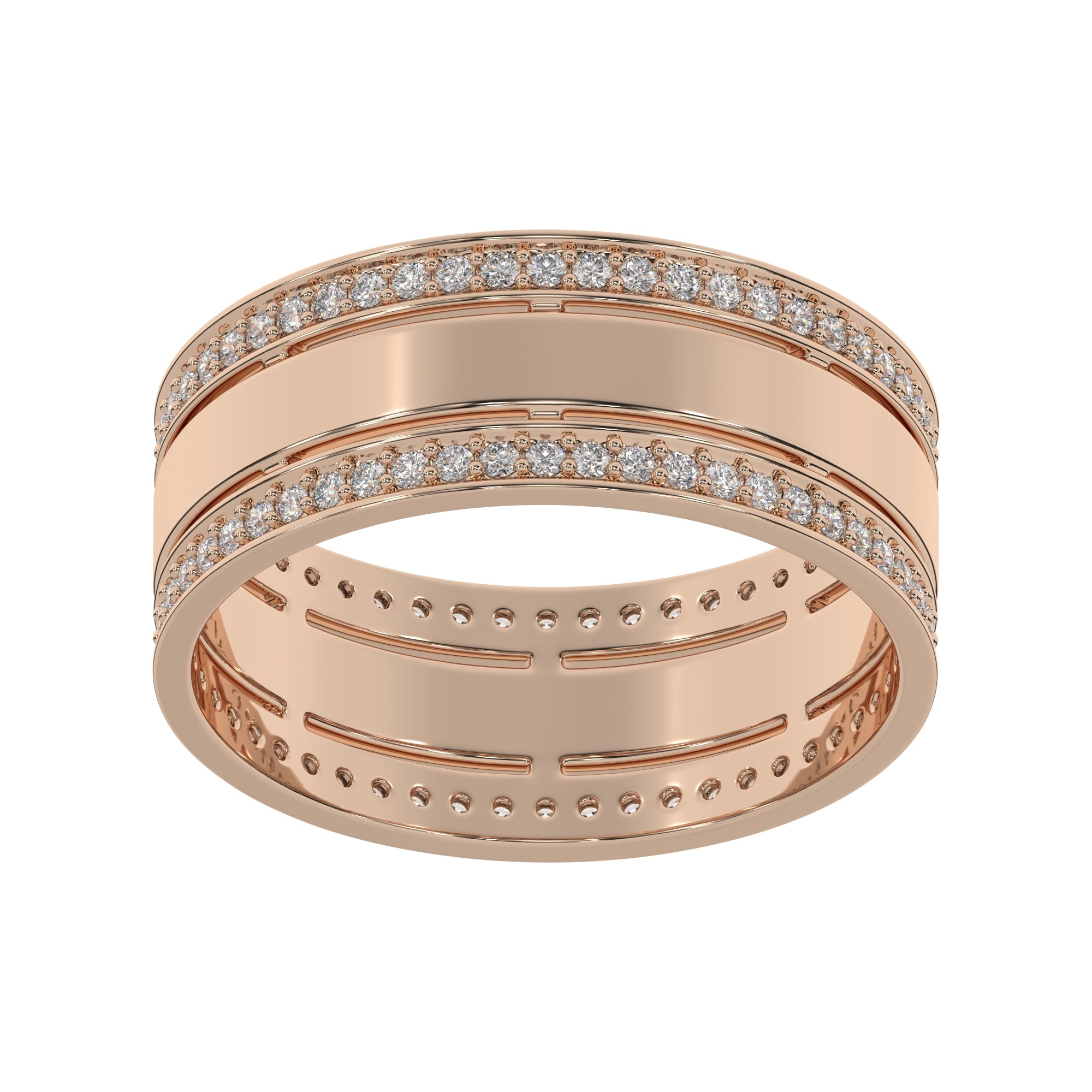 Double Row Diamond Accent Wide Band