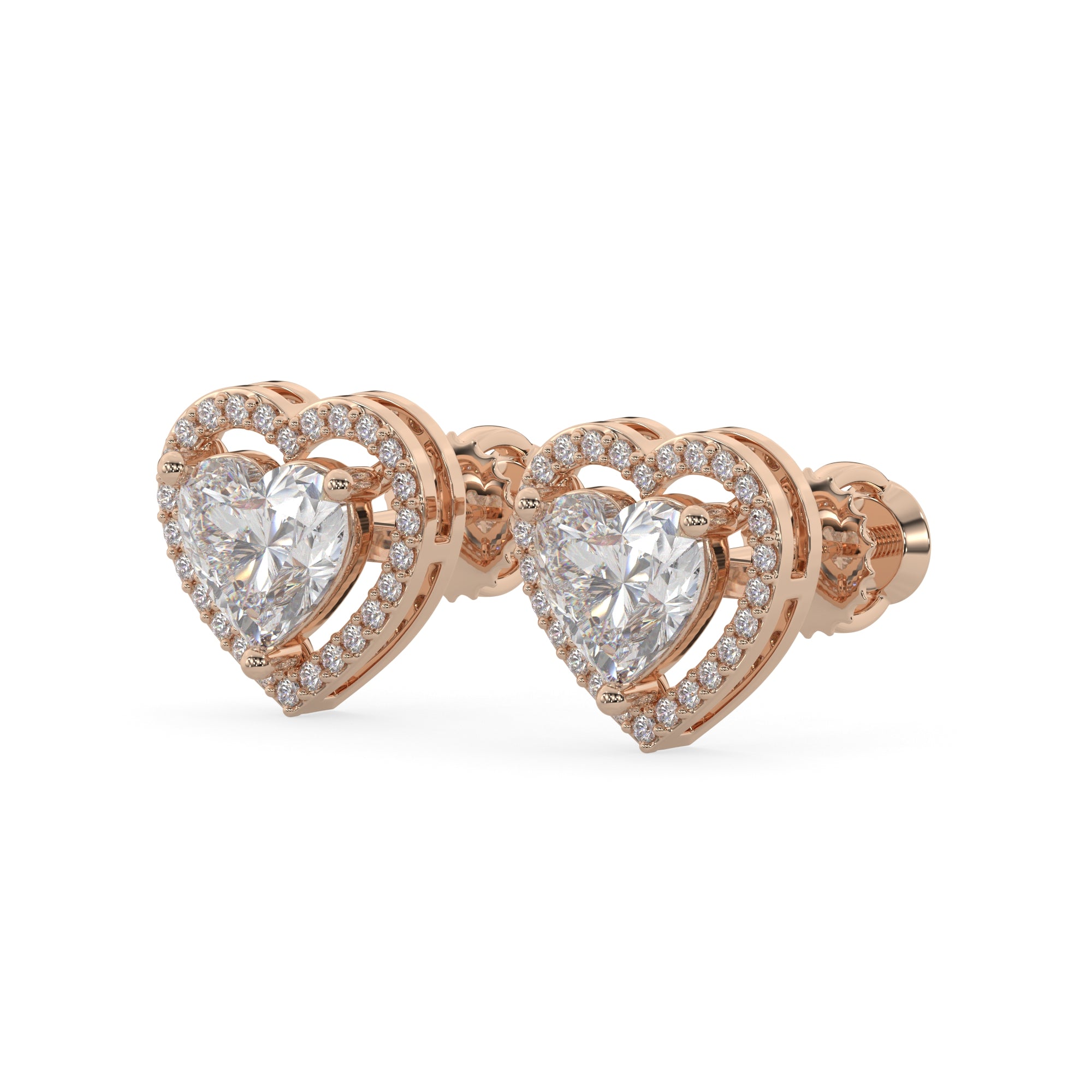 Heart-Cut Diamond Halo Stud Earrings