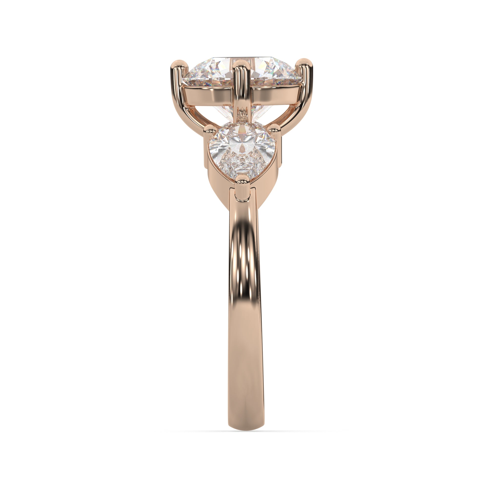 Classic Three-Stone Engagement Ring with Pear Side Diamonds