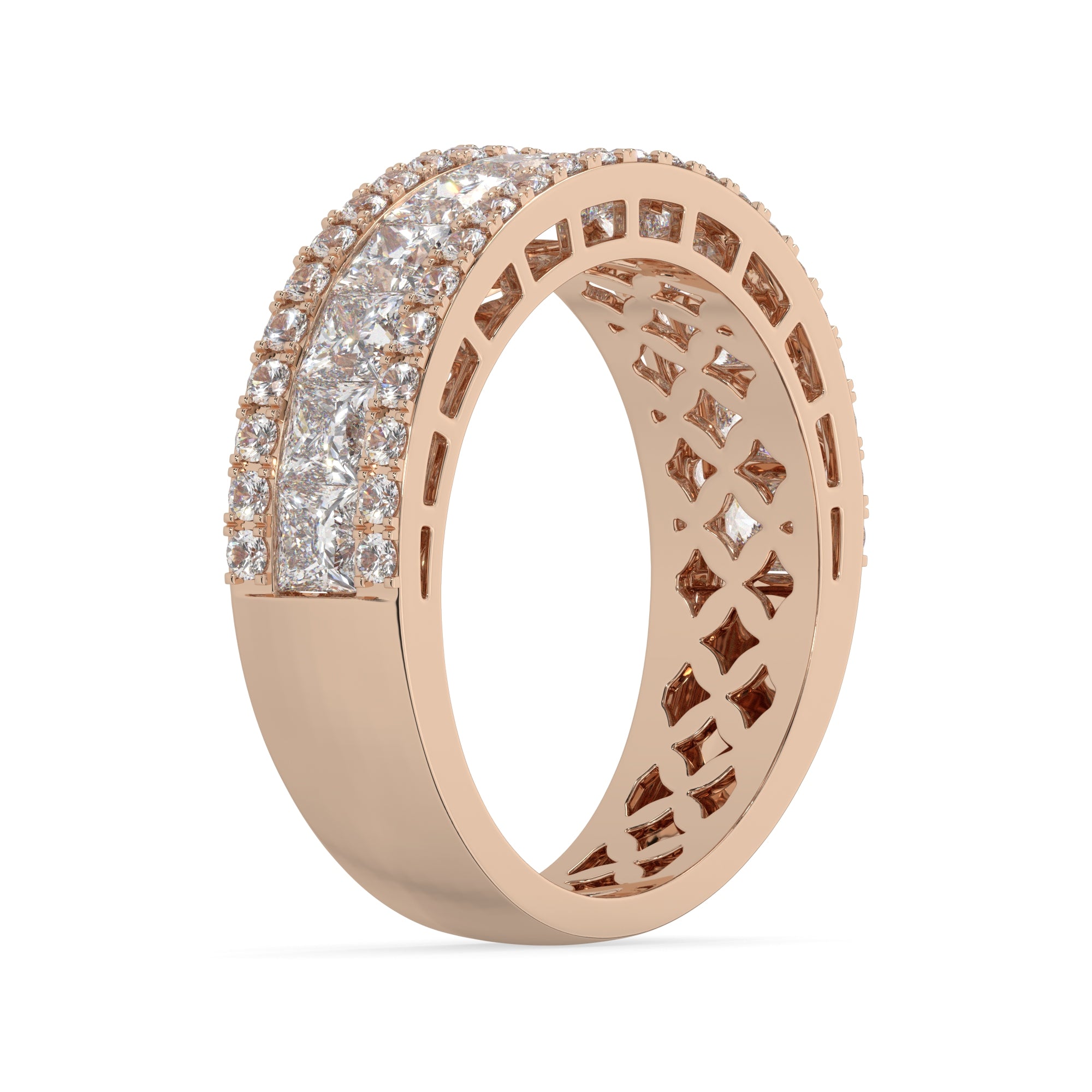 2.00 CTW Princess & Round Diamond Crownline Wide Band