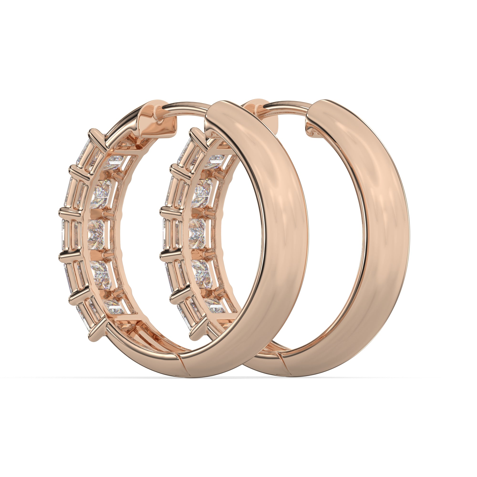 Vertical Emerald-Cut Lab Grown Diamond Bar Hoop Earrings