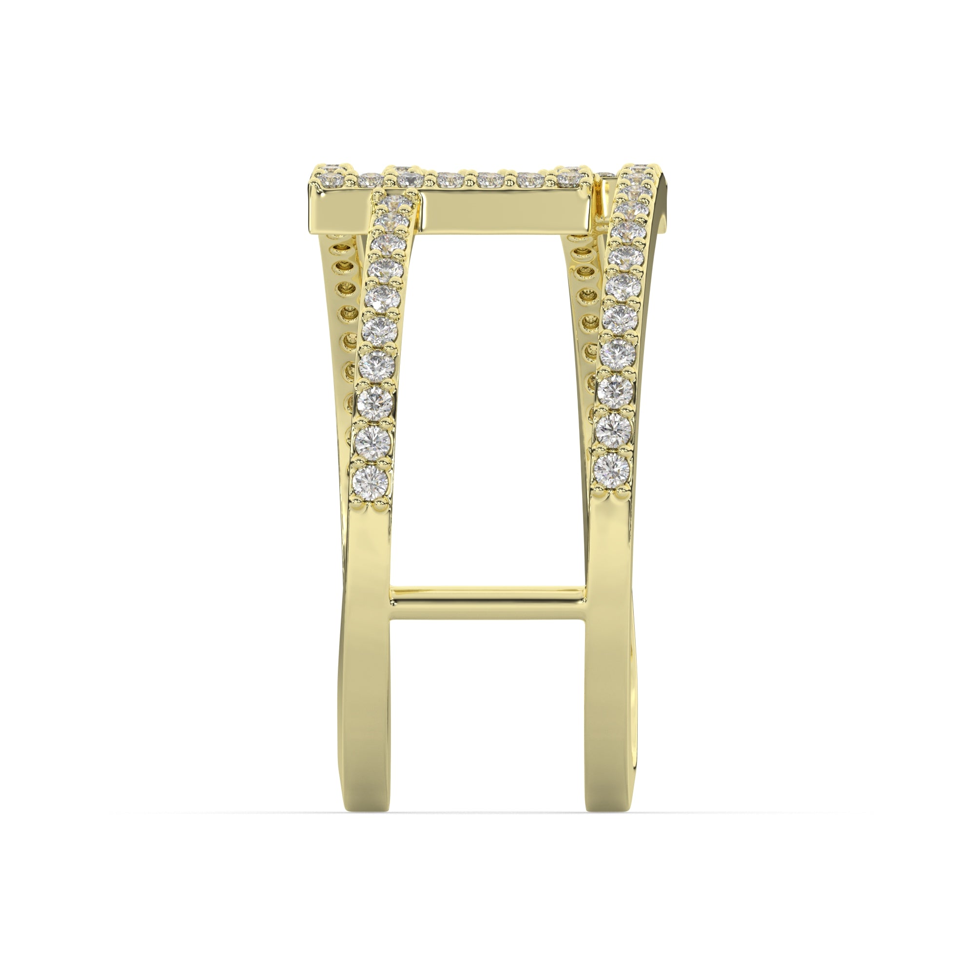 Double Band Diamond Ring with Interlocking Square Design