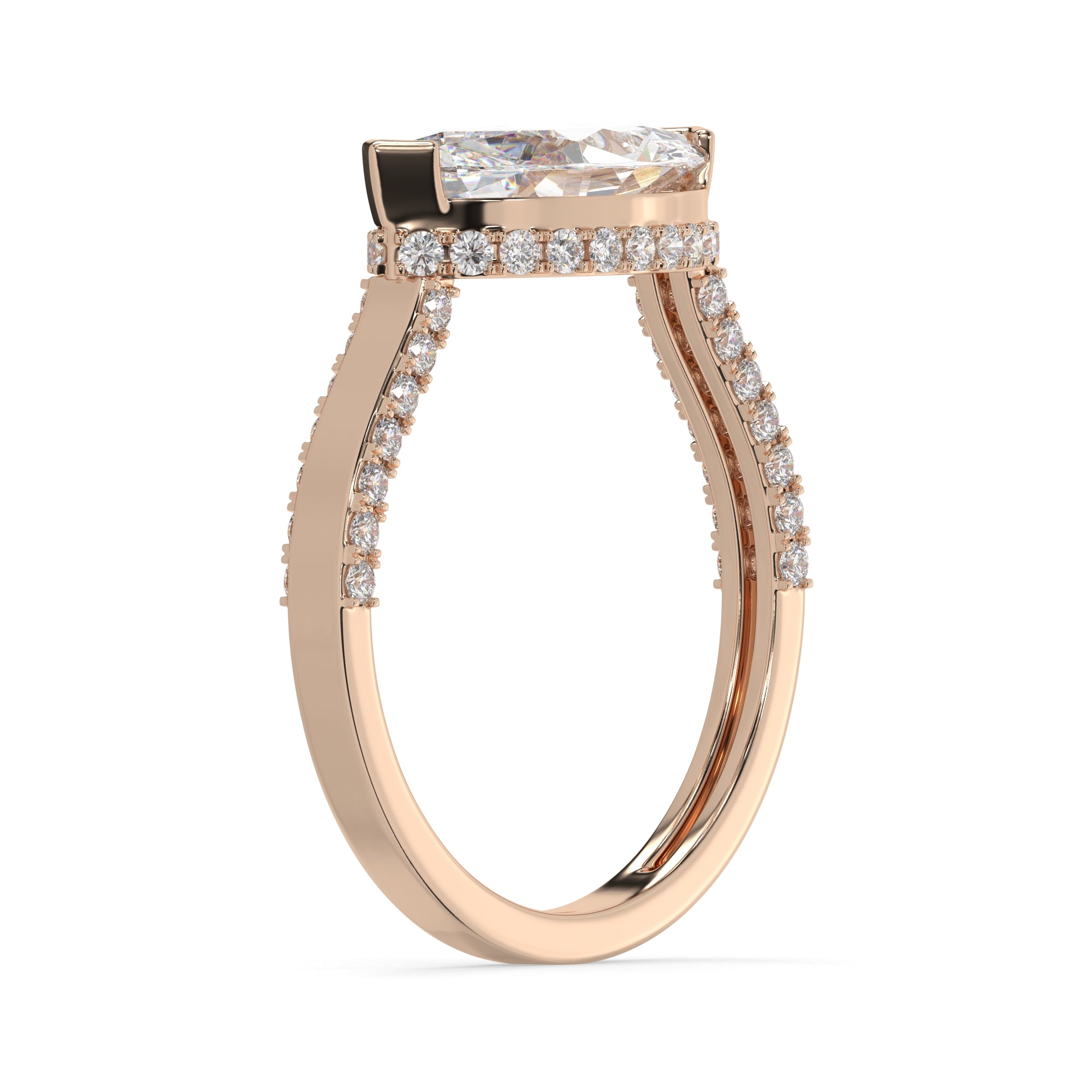 Marquise East-West Hidden Halo With Micro Pavé Detailing Diamond Ring
