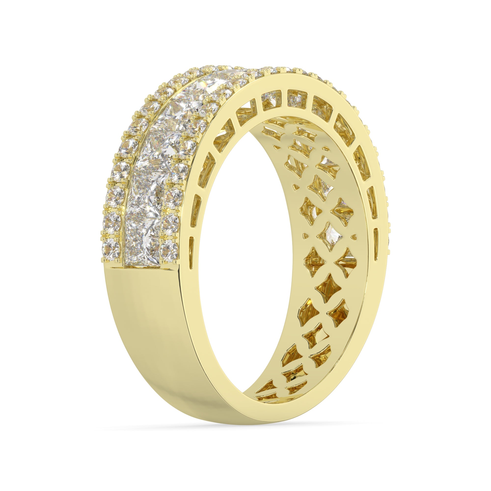 2.00 CTW Princess & Round Diamond Crownline Wide Band