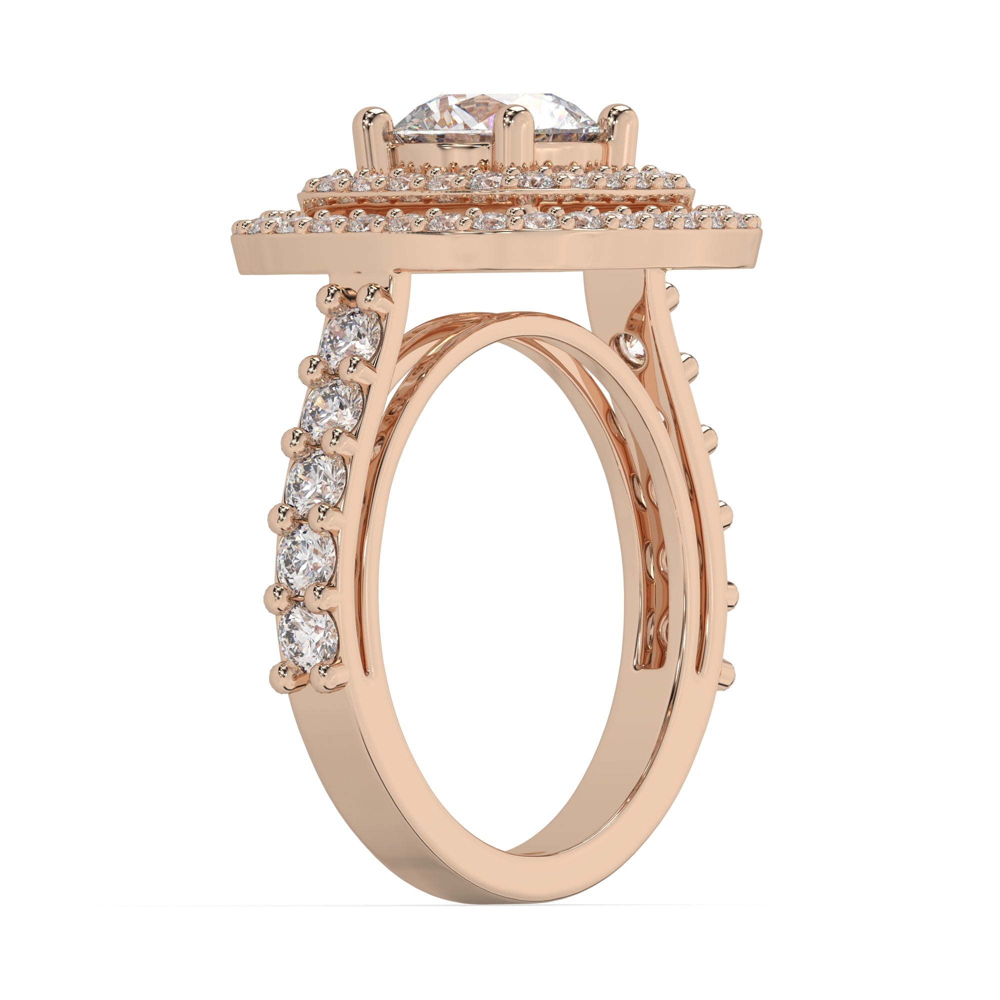 Double Halo Round-Cut Lab Grown Diamond With Pave Engagement Ring