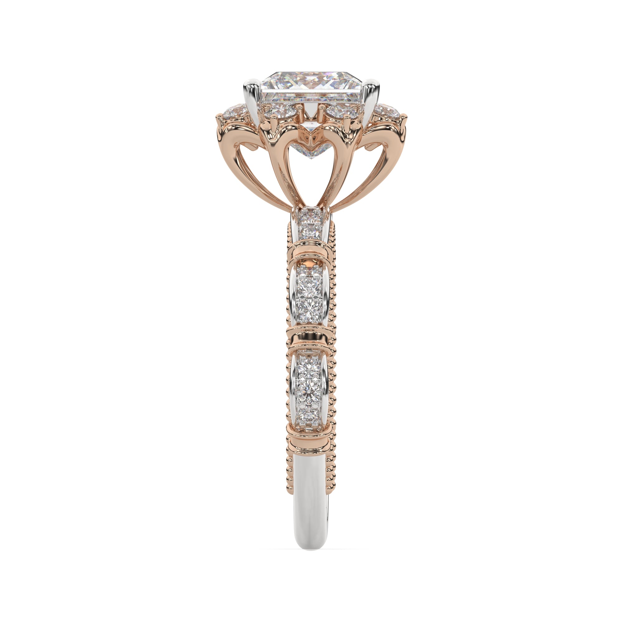 Vintage-Inspired Princess Halo Ring with Floral Diamond Accents