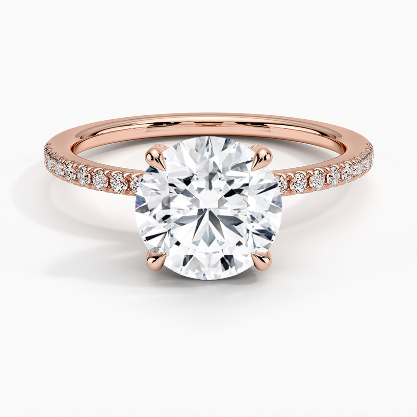 Round Lab Grown Diamond Accent Hidden Halo Engagement Ring