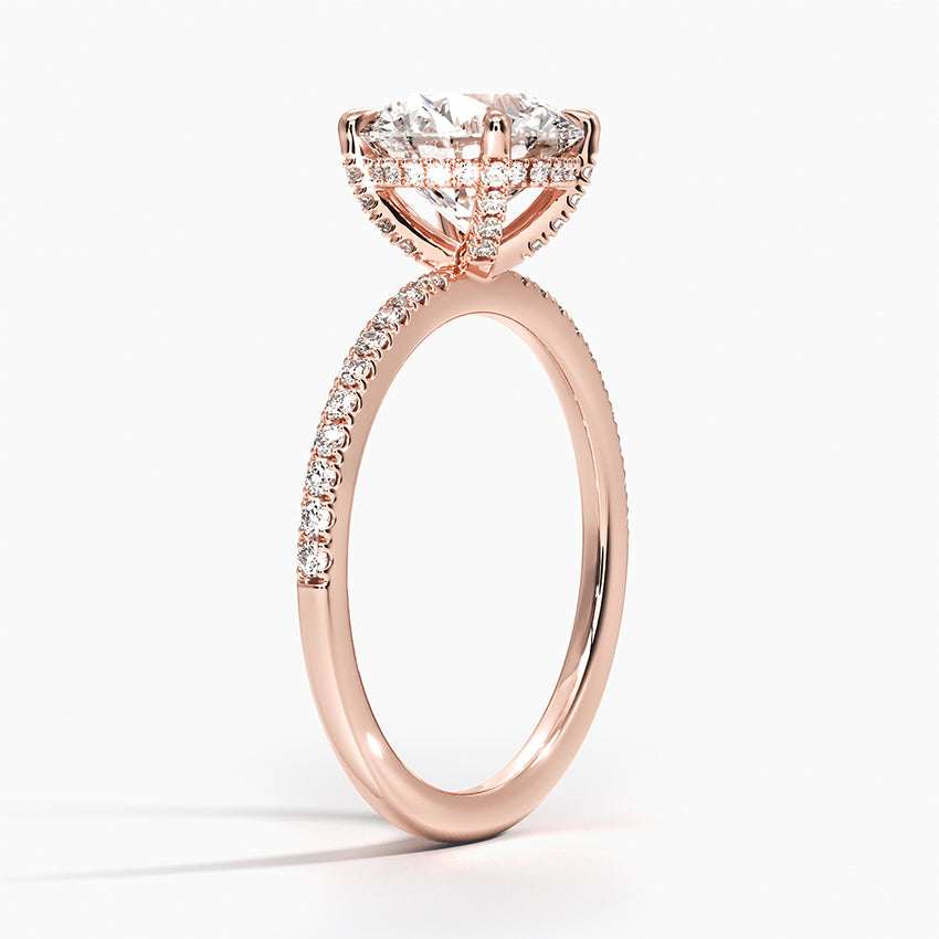 Round Lab Grown Diamond Accent Hidden Halo Engagement Ring