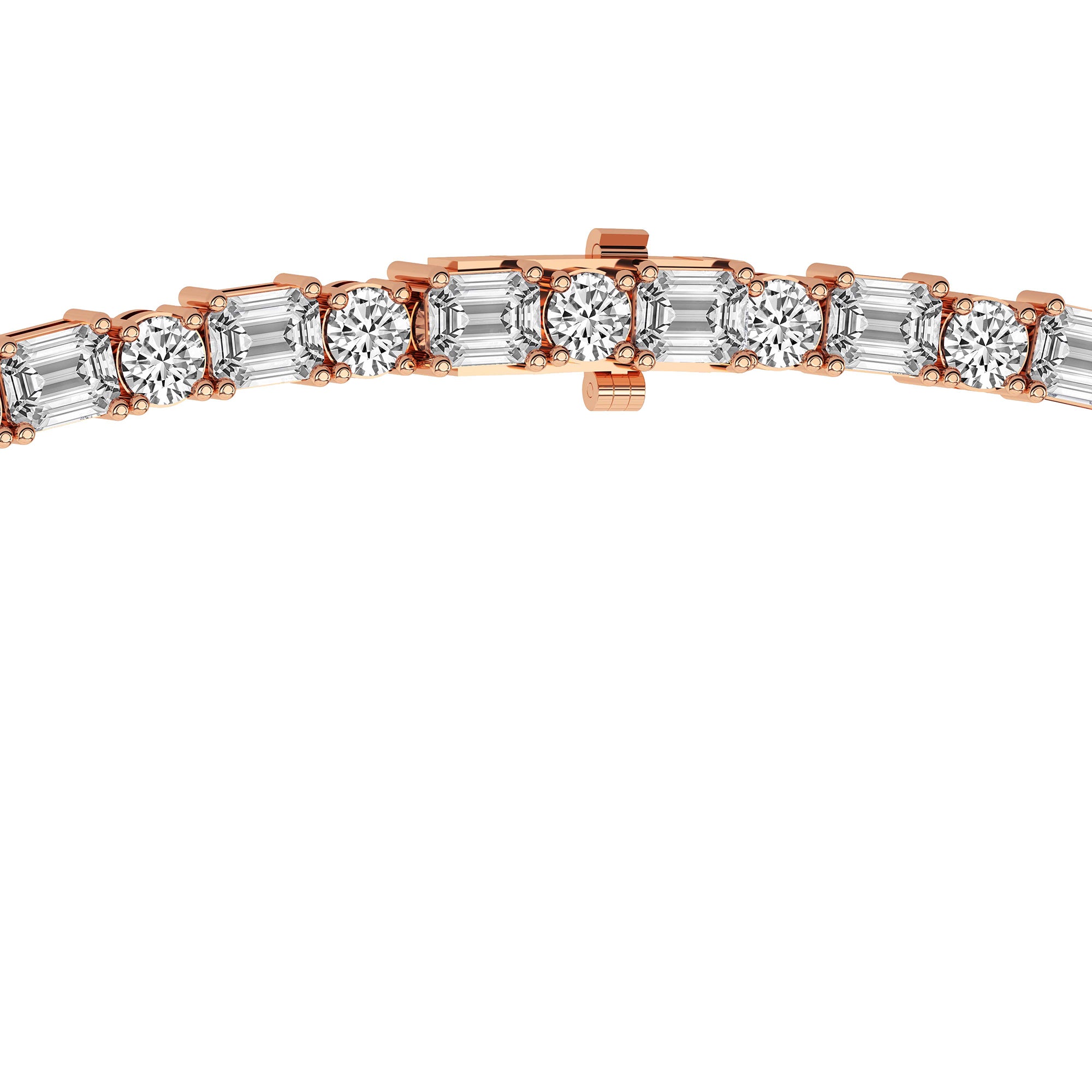 Alternating Round & Emerald Cut Diamond Tennis Necklace