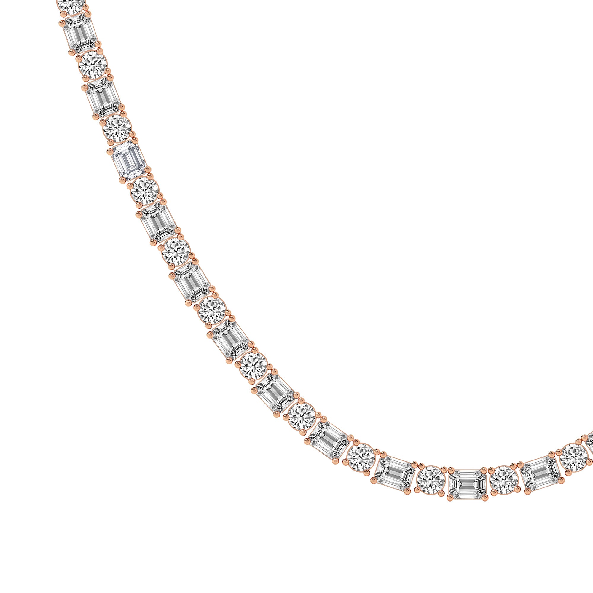Alternating Round & Emerald Cut Diamond Tennis Necklace