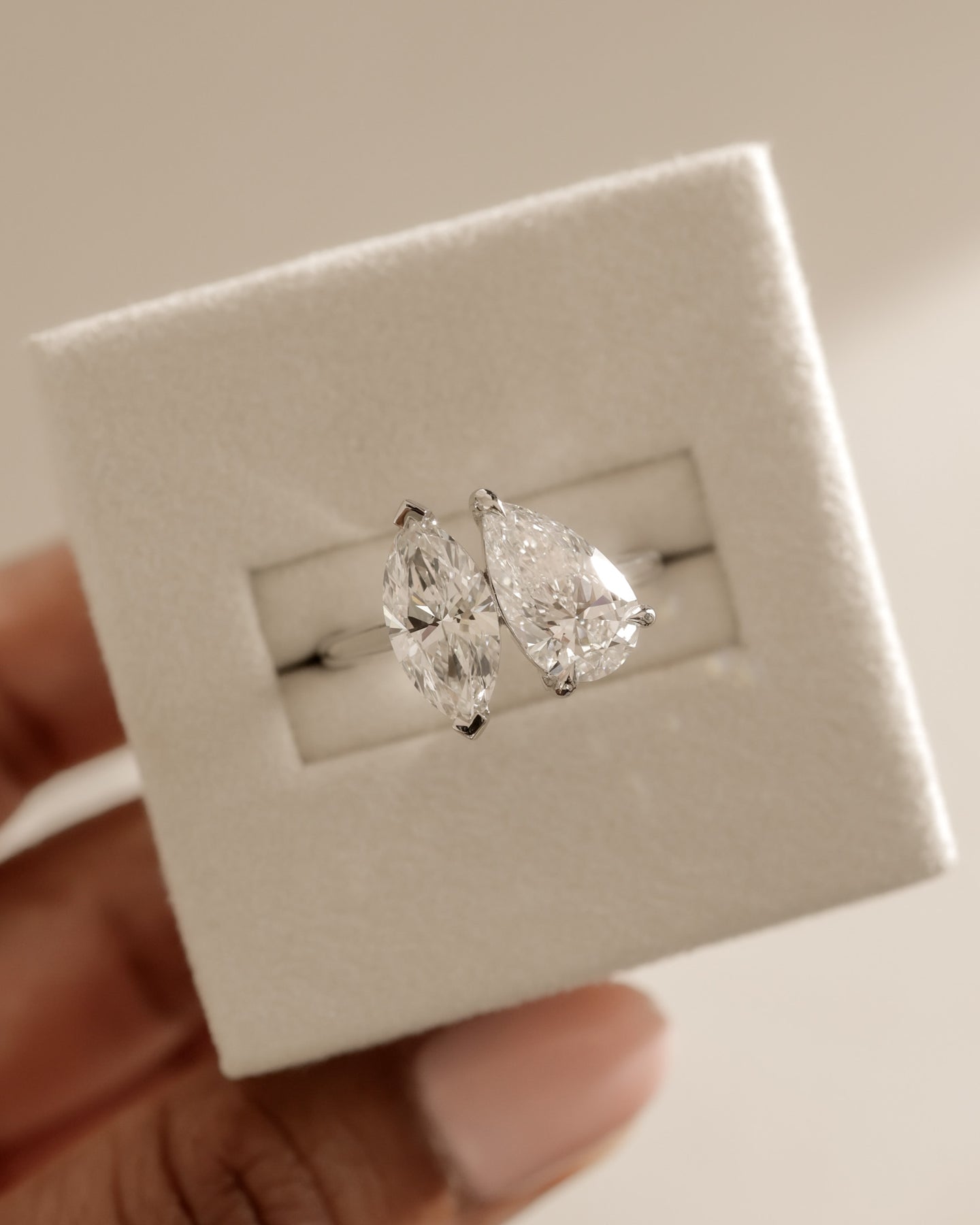 Dual Stone Toi et Moi Ring in Pear and Marquise Cuts Lab Grown Diamond