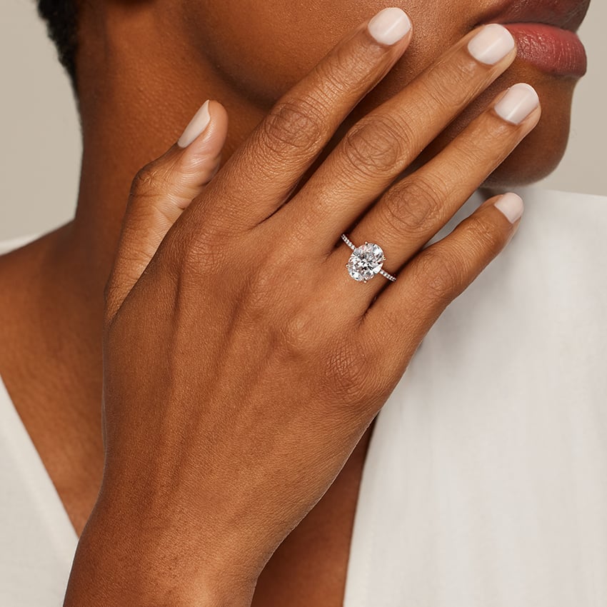 Round Lab Grown Diamond Accent Hidden Halo Engagement Ring