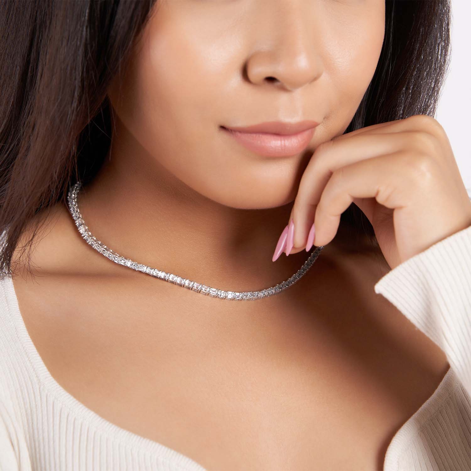 Emerald Lab Diamond Classic Tennis Necklace