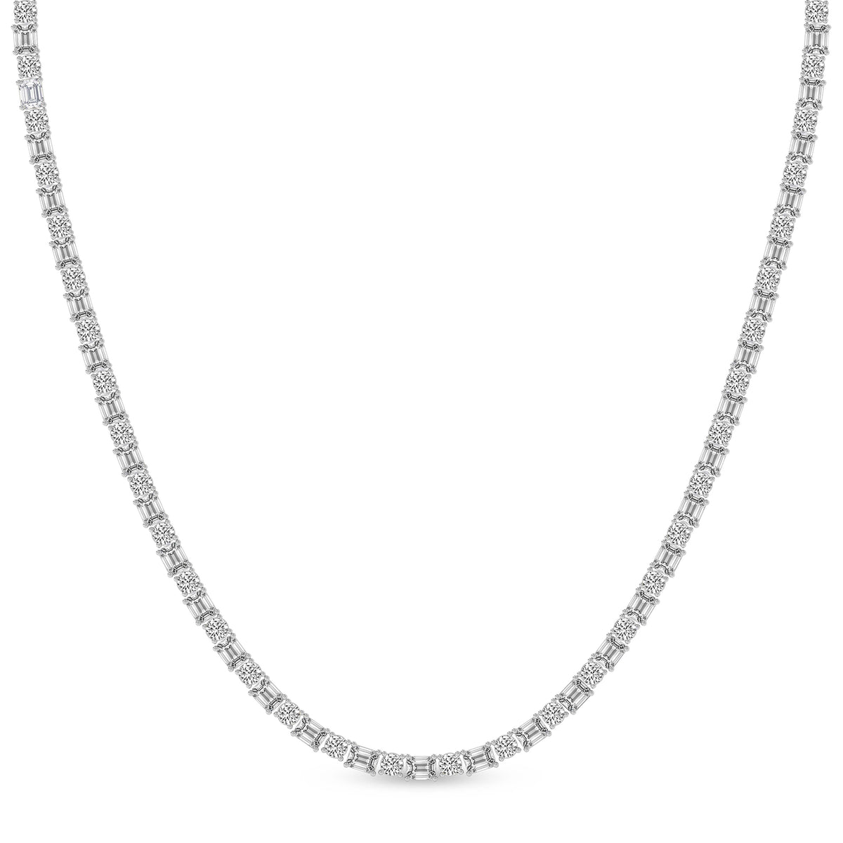 Alternating Round & Emerald Cut Diamond Tennis Necklace