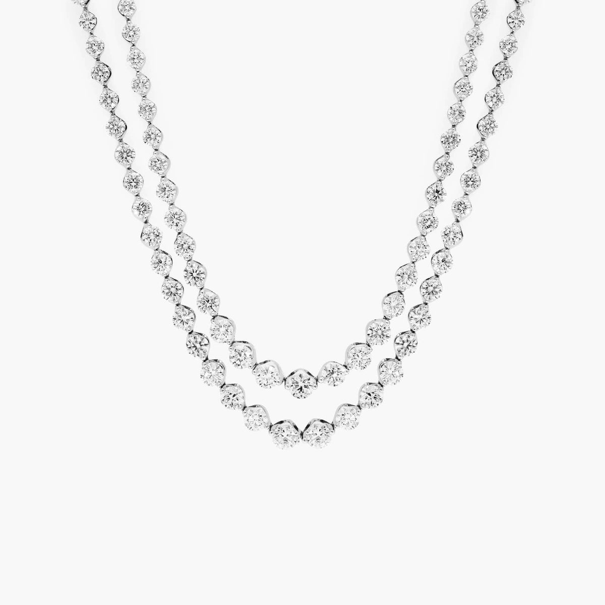 Exquisite Round Lab Diamond Double Raw Tennis Necklace